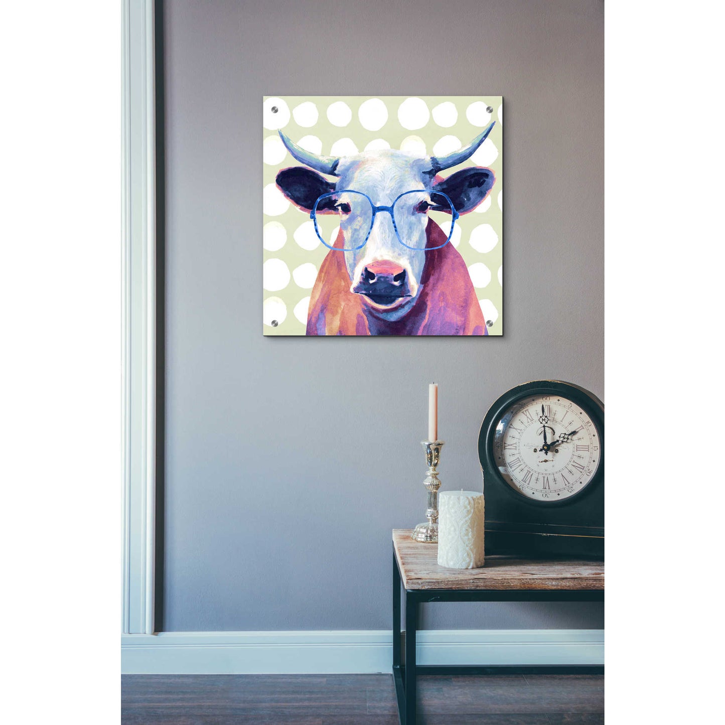 Epic Art 'Bespectacled Bovine II' by Victoria Borges, Acrylic Glass Wall Art,24x24