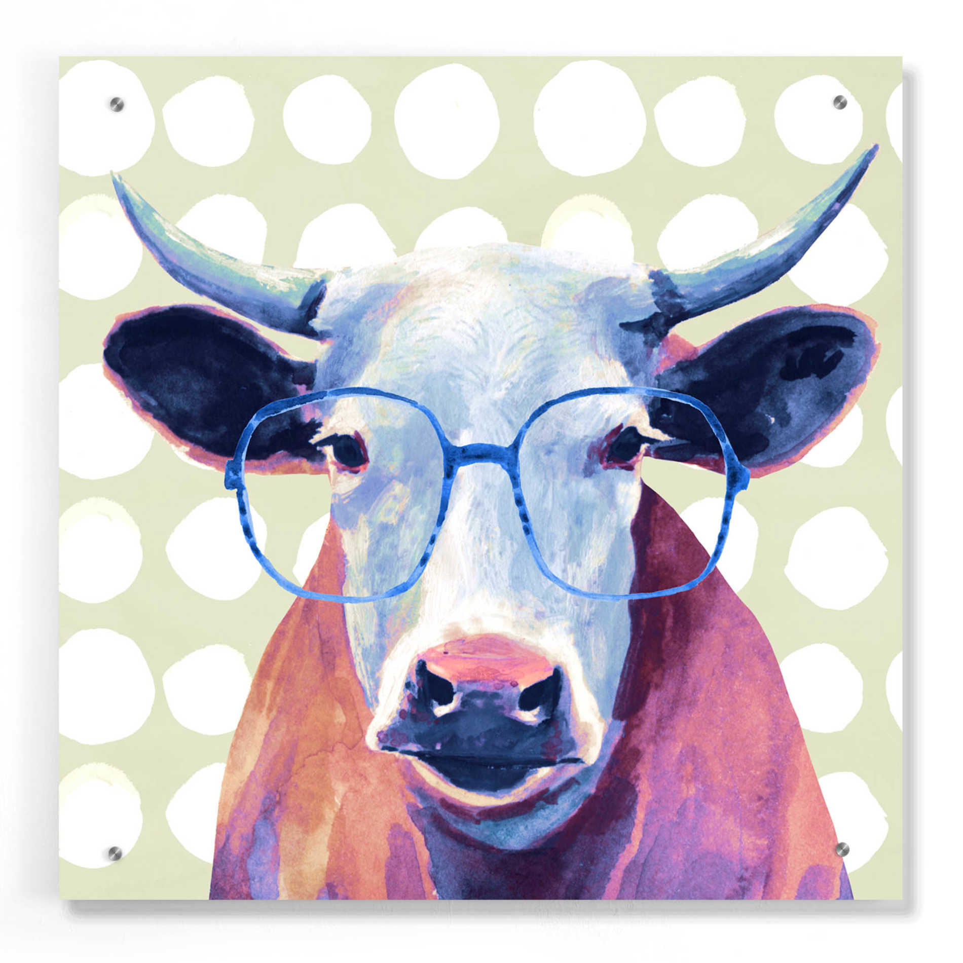 Epic Art 'Bespectacled Bovine II' by Victoria Borges, Acrylic Glass Wall Art,24x24
