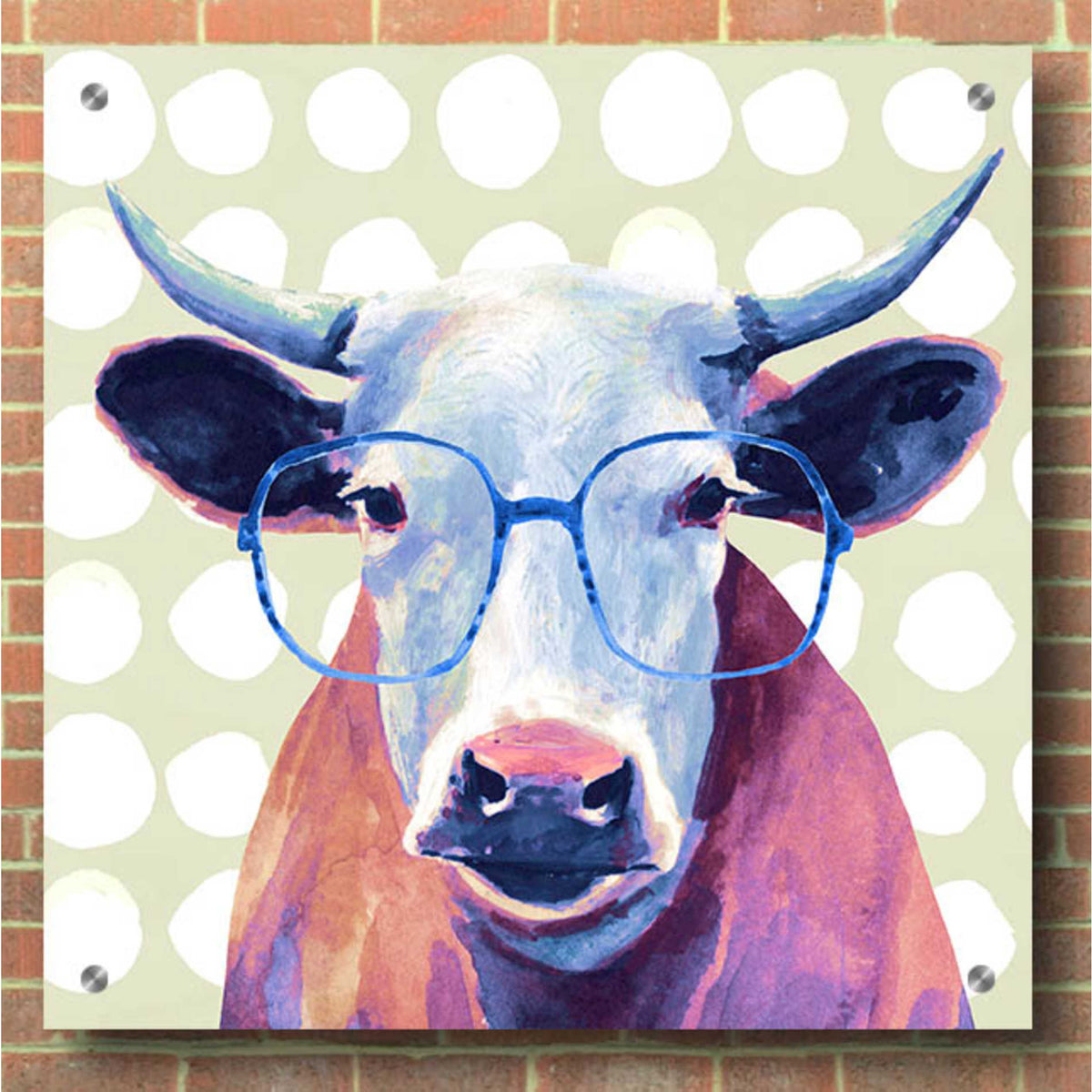 Epic Art 'Bespectacled Bovine II' by Victoria Borges, Acrylic Glass Wall Art,36x36