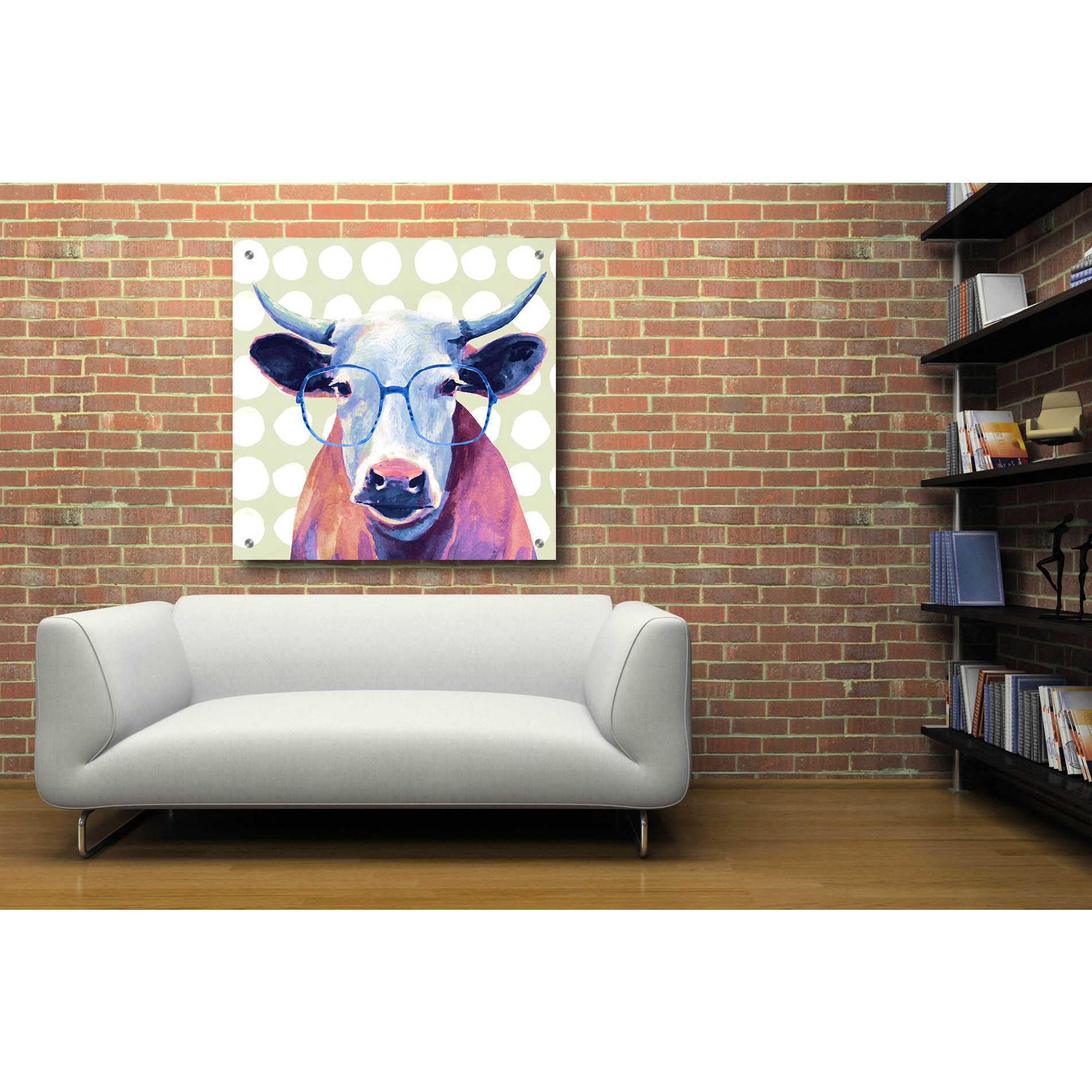 Epic Art 'Bespectacled Bovine II' by Victoria Borges, Acrylic Glass Wall Art,36x36
