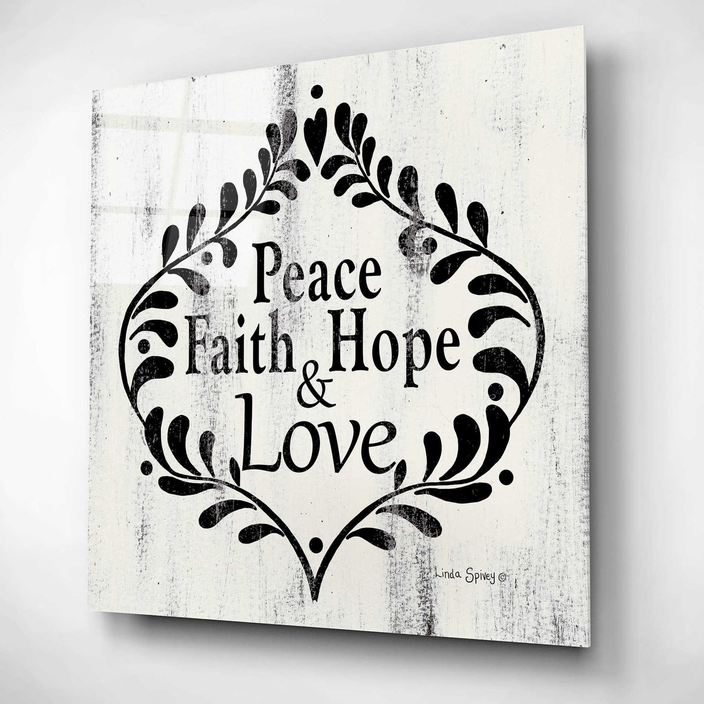 Epic Art 'Peace Faith Hope & Love' by Linda Spivey, Acrylic Glass Wall Art,12x12