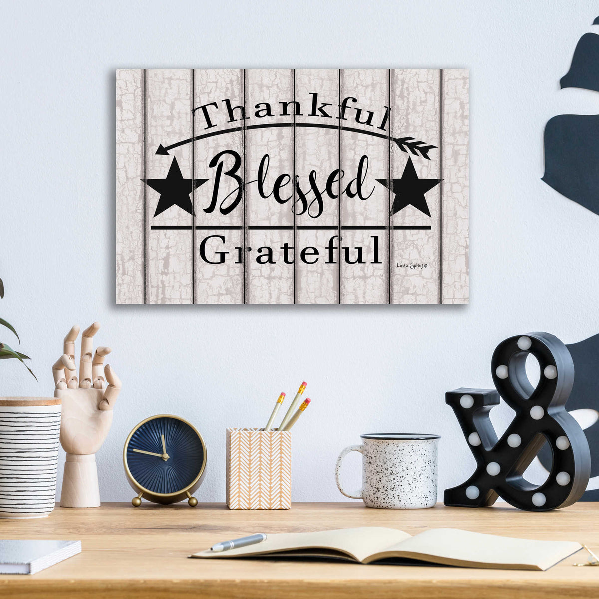 Epic Art 'Blessed Thankful Grateful' by Linda Spivey, Acrylic Glass Wall Art,16x12