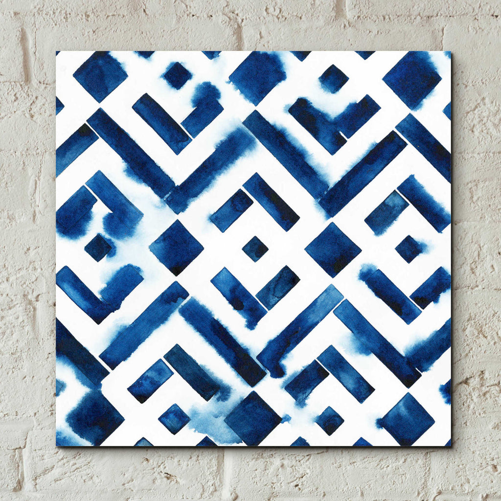 Epic Art 'Cobalt Watercolor Tiles II' by Grace Popp, Acrylic Wall Glass,12x12