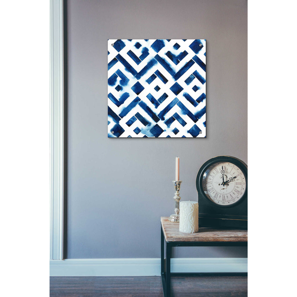 Epic Art 'Cobalt Watercolor Tiles II' by Grace Popp, Acrylic Wall Glass,24x24