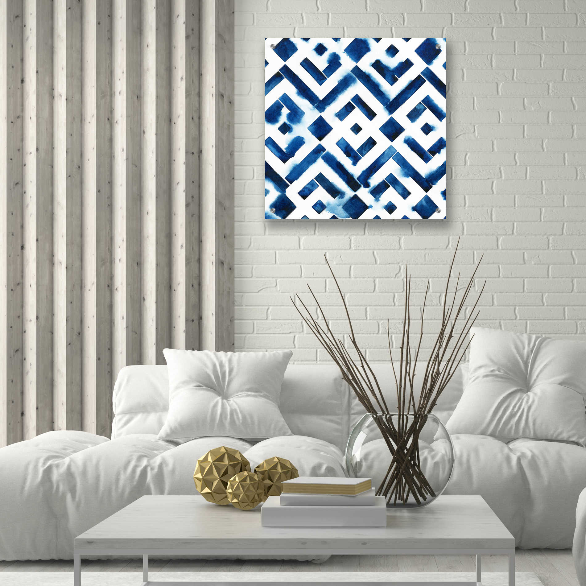 Epic Art 'Cobalt Watercolor Tiles II' by Grace Popp, Acrylic Wall Glass,24x24