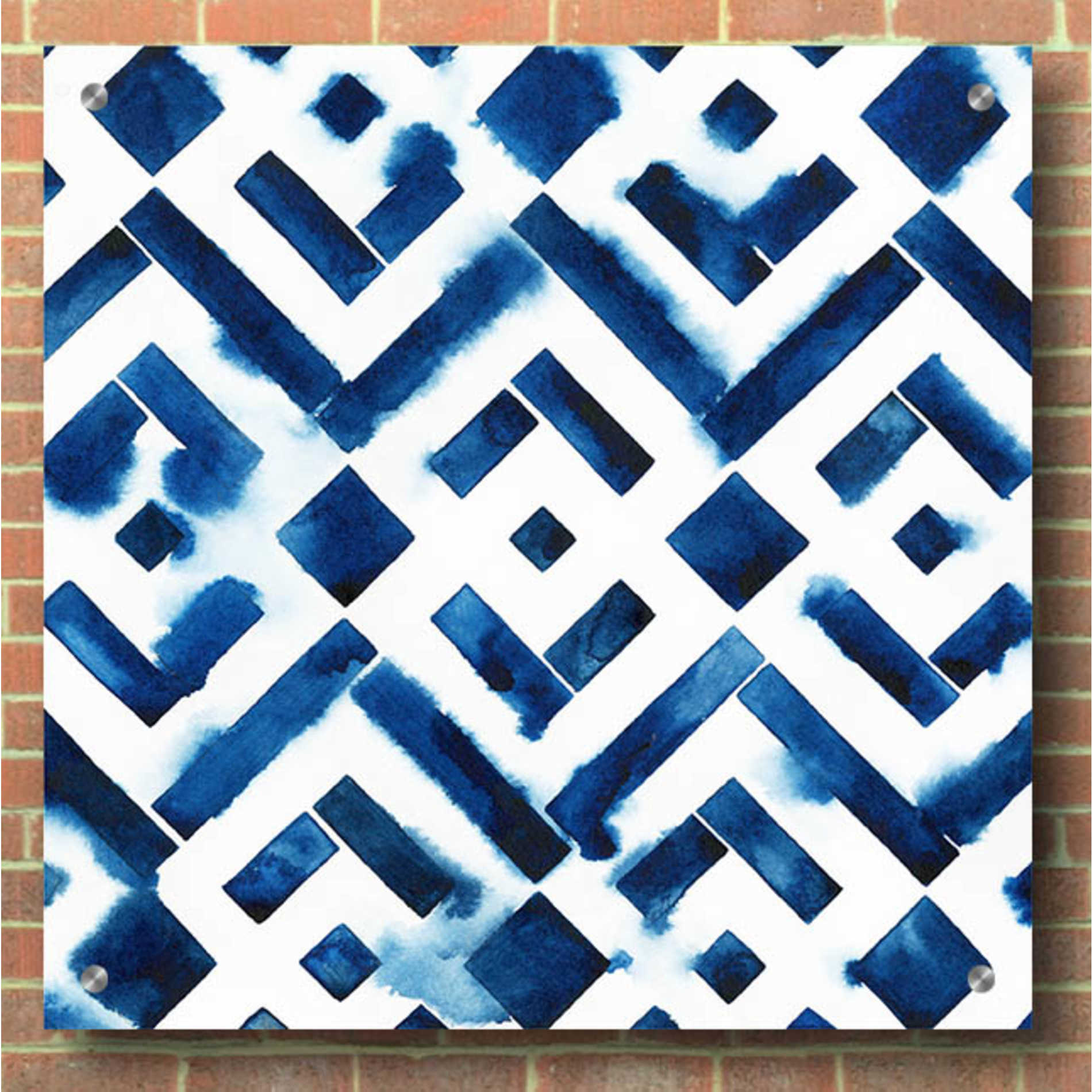 Epic Art 'Cobalt Watercolor Tiles II' by Grace Popp, Acrylic Wall Glass,36x36