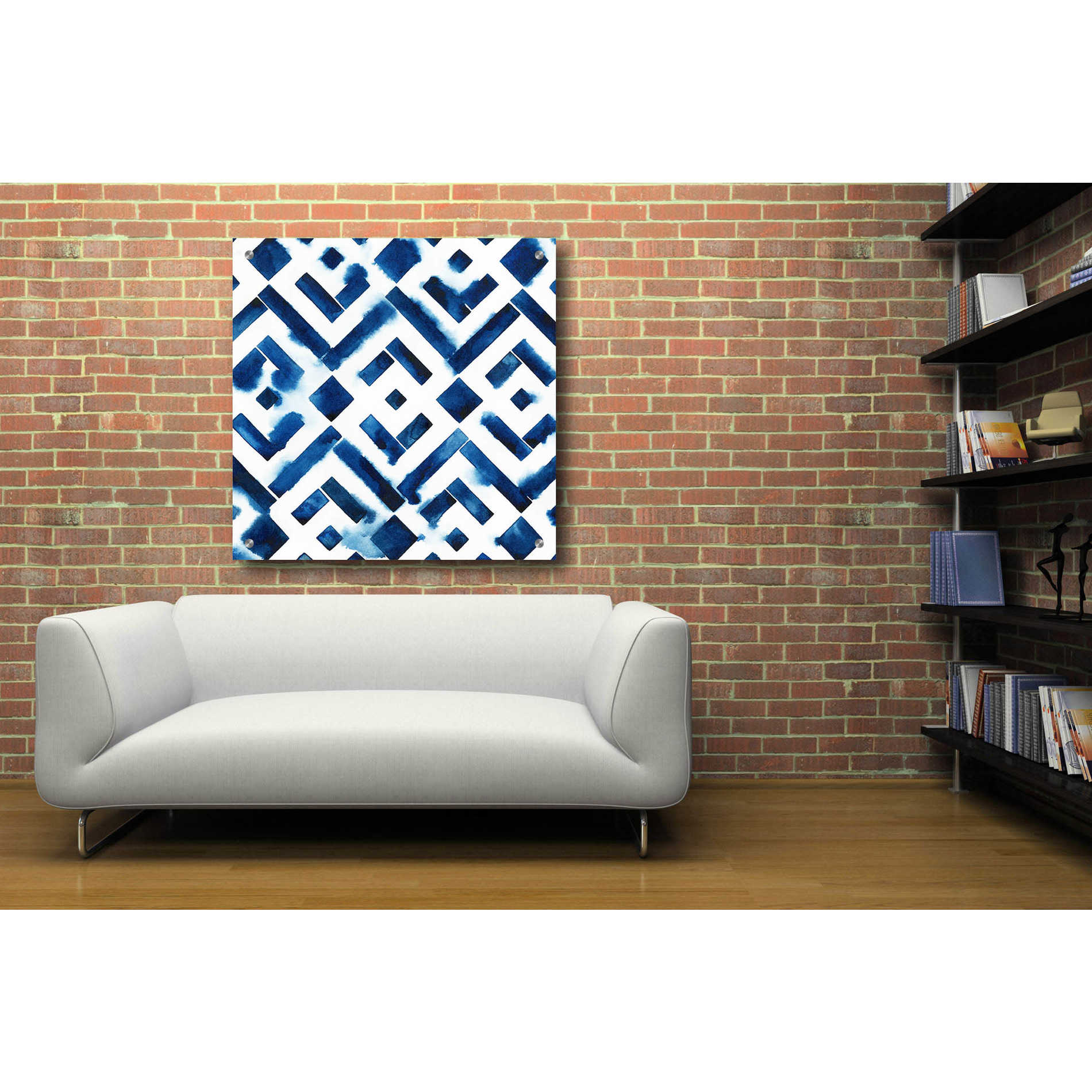 Epic Art 'Cobalt Watercolor Tiles II' by Grace Popp, Acrylic Wall Glass,36x36