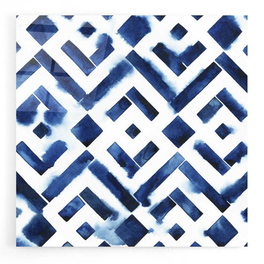 Epic Art 'Cobalt Watercolor Tiles II' by Grace Popp, Acrylic Wall Glass