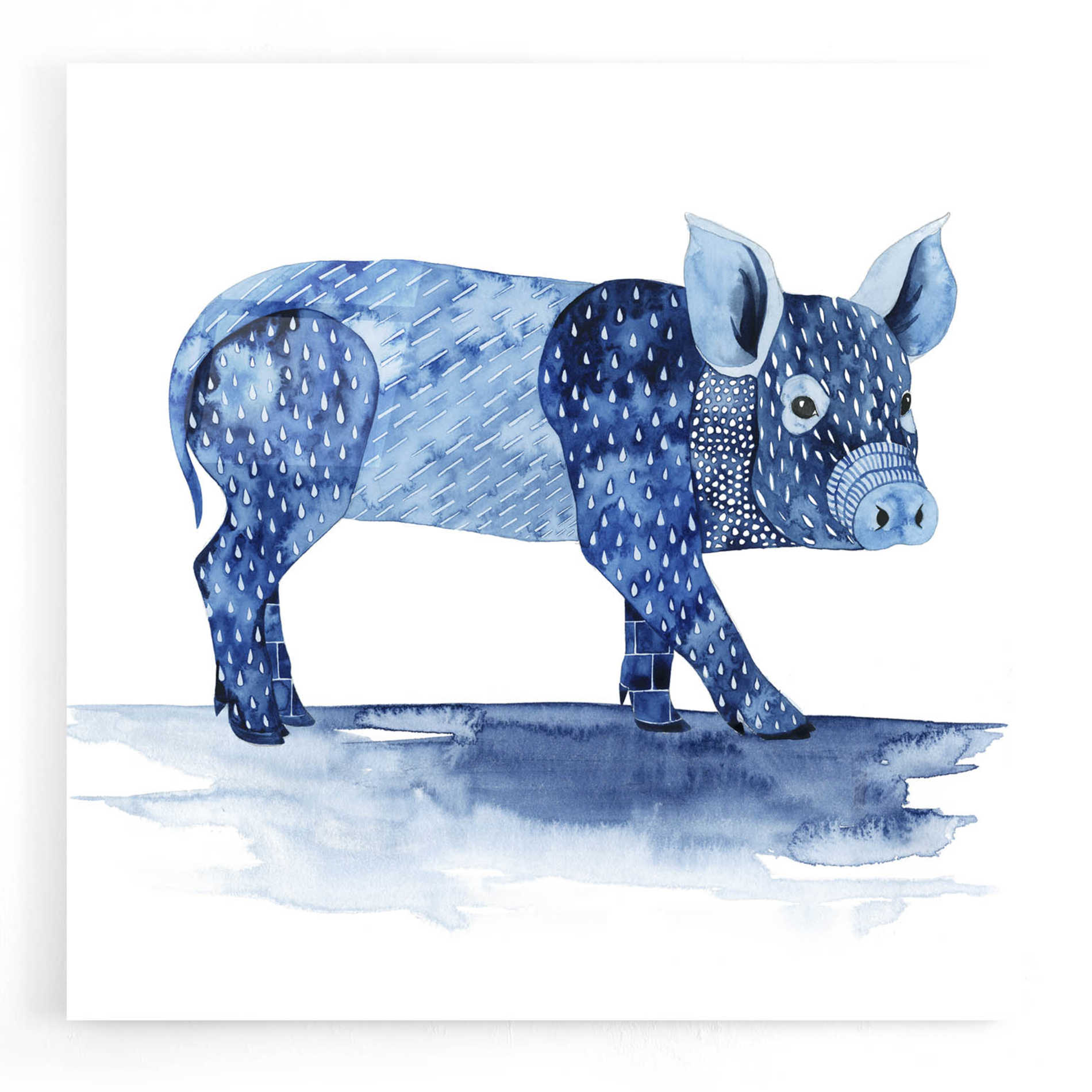 Epic Art 'Cobalt Farm Animals II' by Grace Popp, Acrylic Wall Glass,12x12