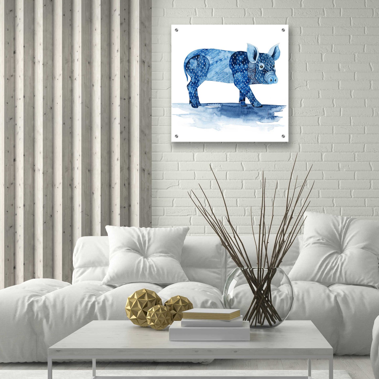 Epic Art 'Cobalt Farm Animals II' by Grace Popp, Acrylic Wall Glass,24x24