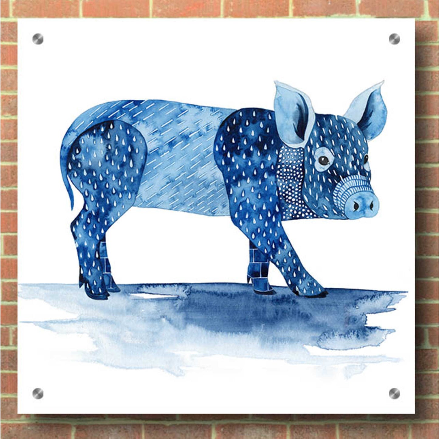 Epic Art 'Cobalt Farm Animals II' by Grace Popp, Acrylic Wall Glass,36x36