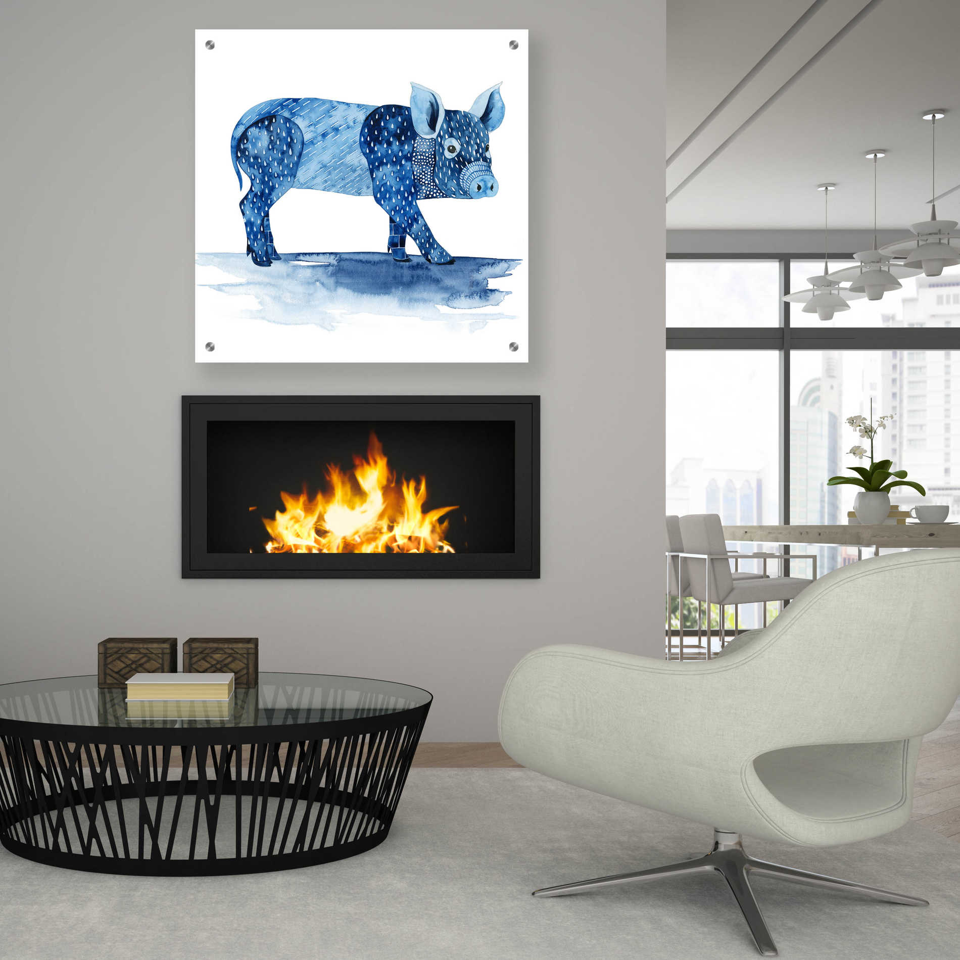 Epic Art 'Cobalt Farm Animals II' by Grace Popp, Acrylic Wall Glass,36x36