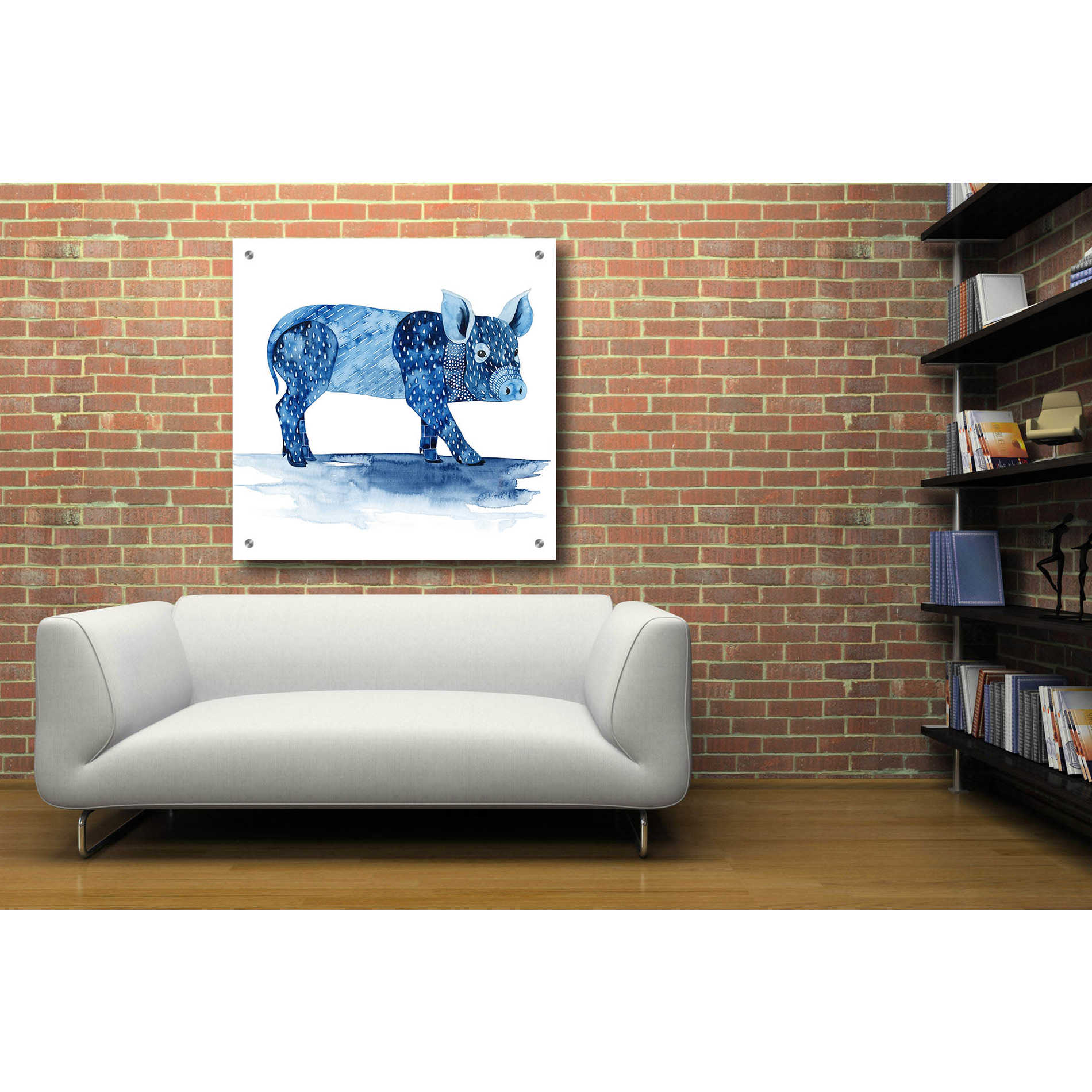 Epic Art 'Cobalt Farm Animals II' by Grace Popp, Acrylic Wall Glass,36x36