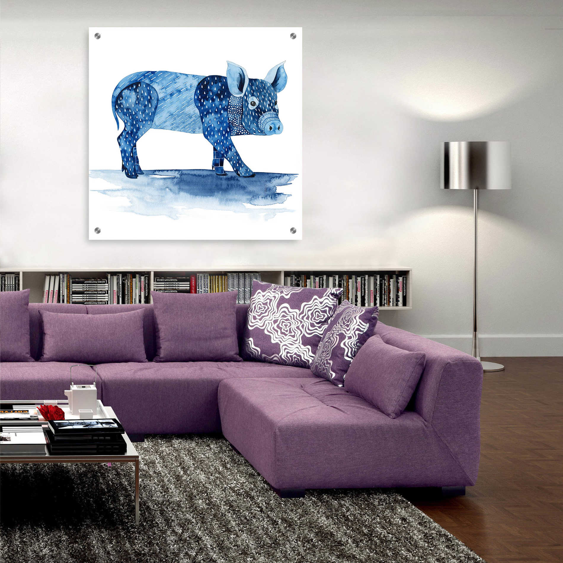 Epic Art 'Cobalt Farm Animals II' by Grace Popp, Acrylic Wall Glass,36x36