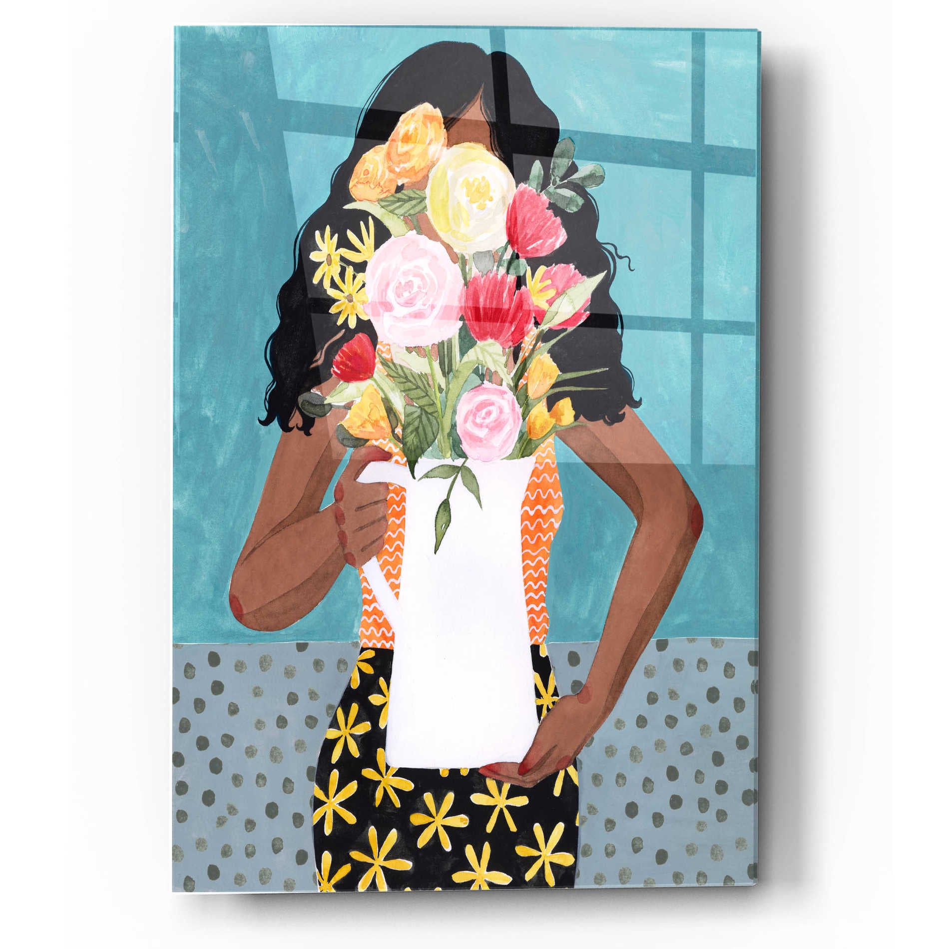 Epic Art 'Flower Vase Girl I' by Grace Popp, Acrylic Wall Glass,12x16