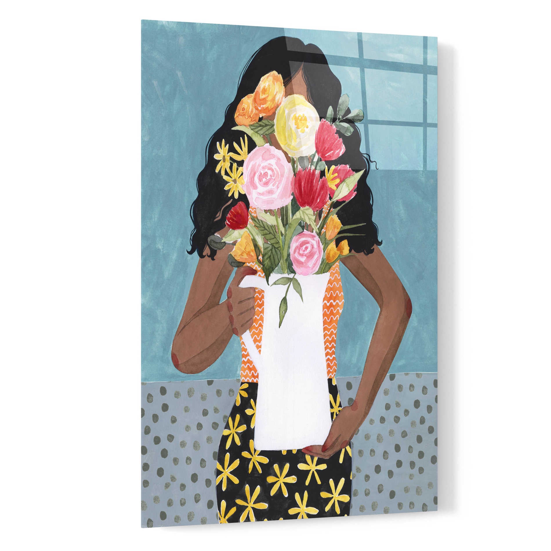 Epic Art 'Flower Vase Girl I' by Grace Popp, Acrylic Wall Glass,16x24