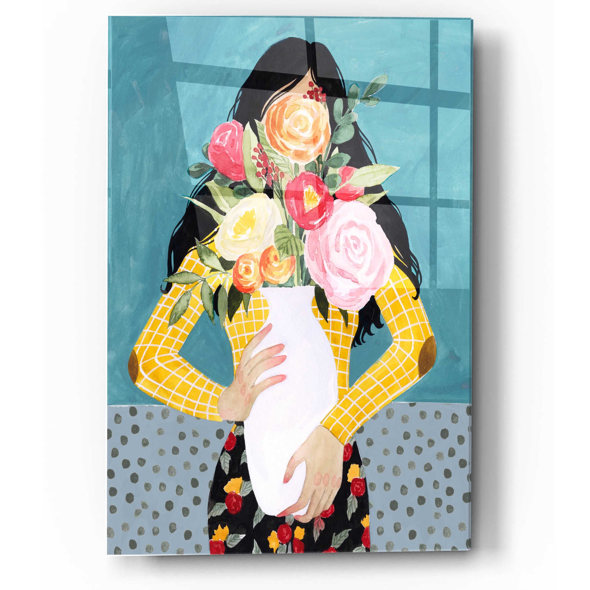 Epic Art 'Flower Vase Girl II' by Grace Popp, Acrylic Wall Glass,12x16