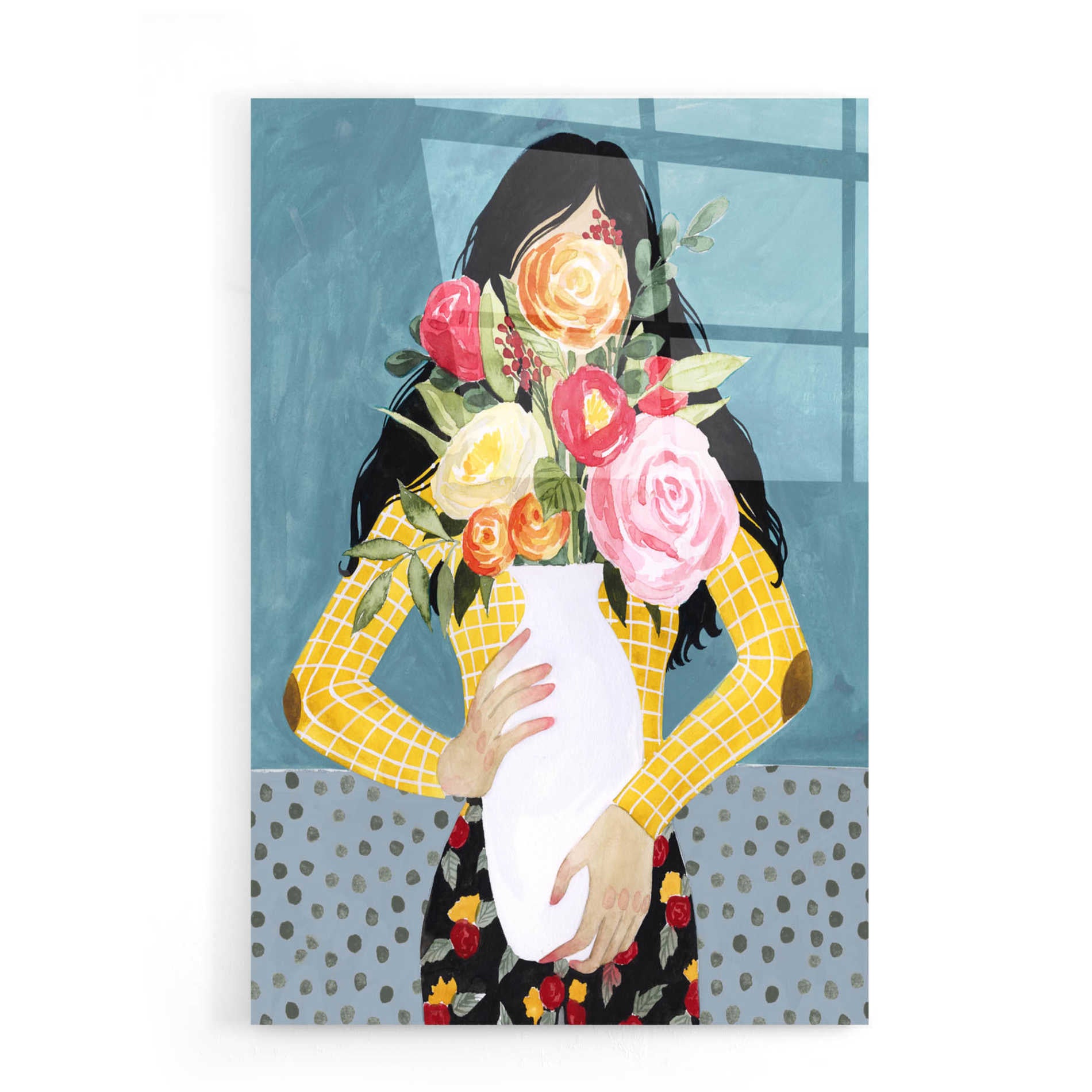 Epic Art 'Flower Vase Girl II' by Grace Popp, Acrylic Wall Glass,16x24