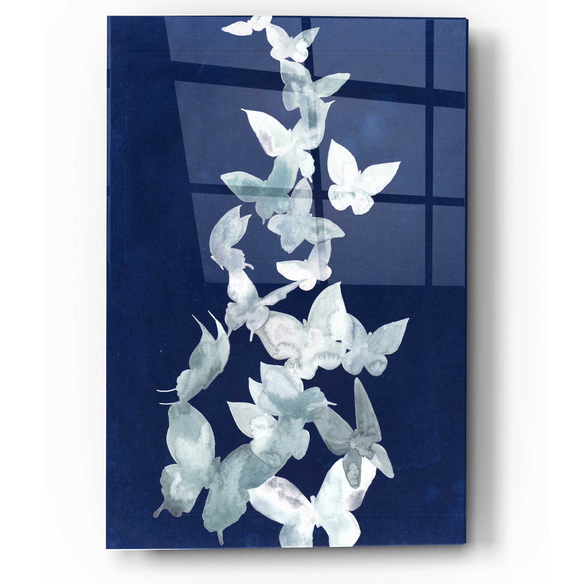 Epic Art 'Indigo Butterfly Falls II' by Grace Popp, Acrylic Wall Glass,12x16