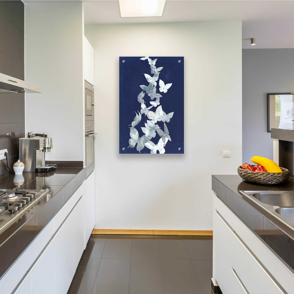 Epic Art 'Indigo Butterfly Falls II' by Grace Popp, Acrylic Wall Glass,24x36