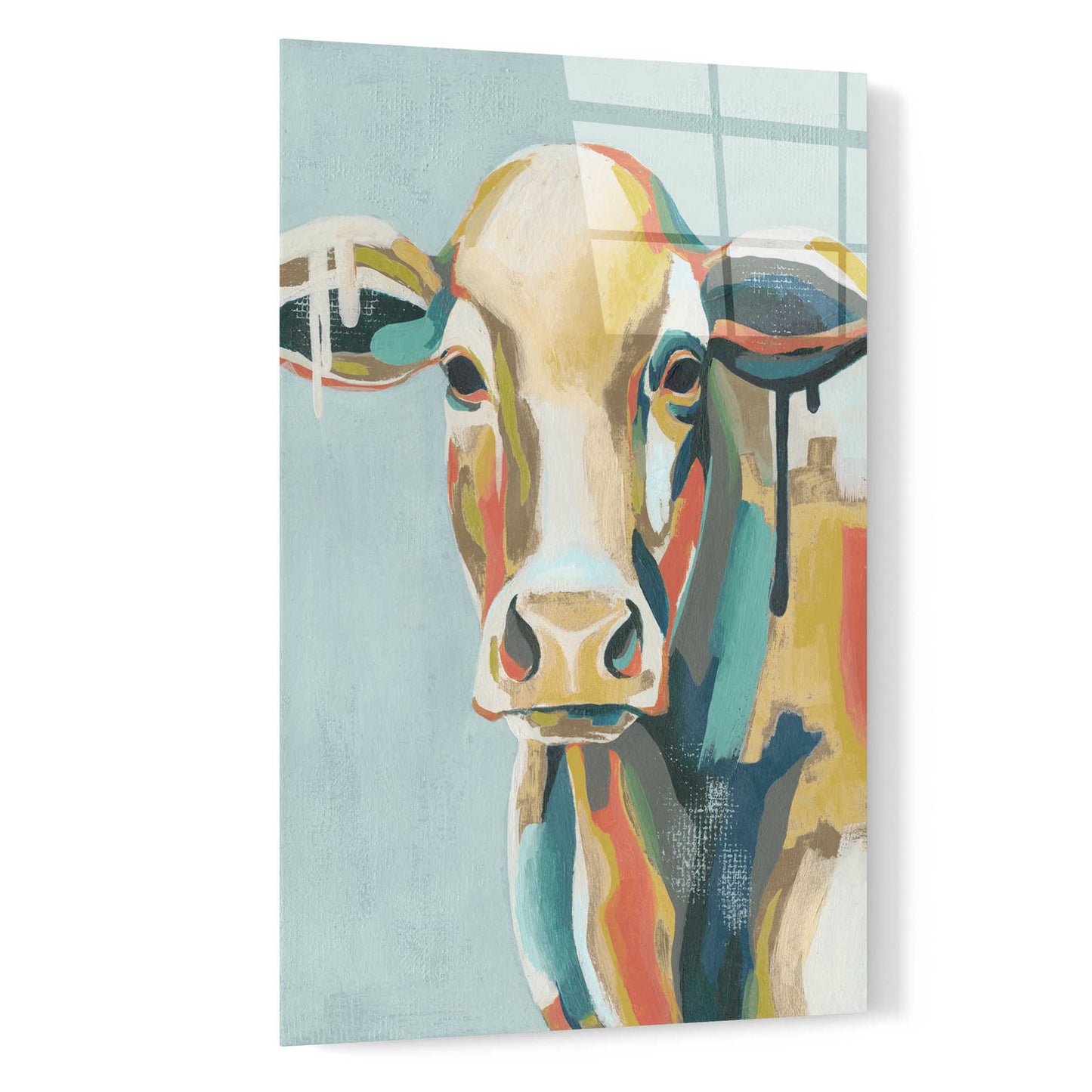 Epic Art 'Colorful Cows I' by Grace Popp, Acrylic Wall Glass,16x24