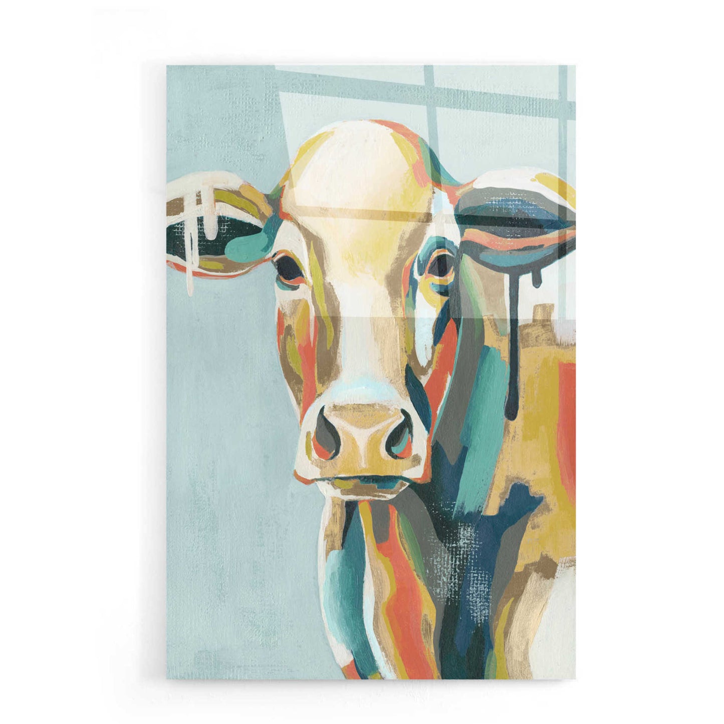 Epic Art 'Colorful Cows I' by Grace Popp, Acrylic Wall Glass,16x24