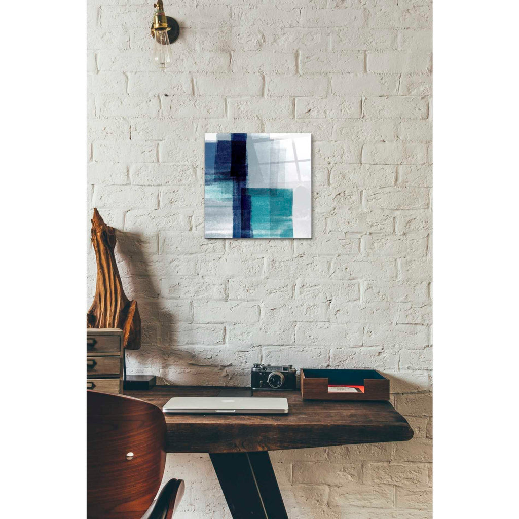 Epic Art 'Blue Abstract V' by Linda Woods, Acrylic Glass Wall Art,12 x 12
