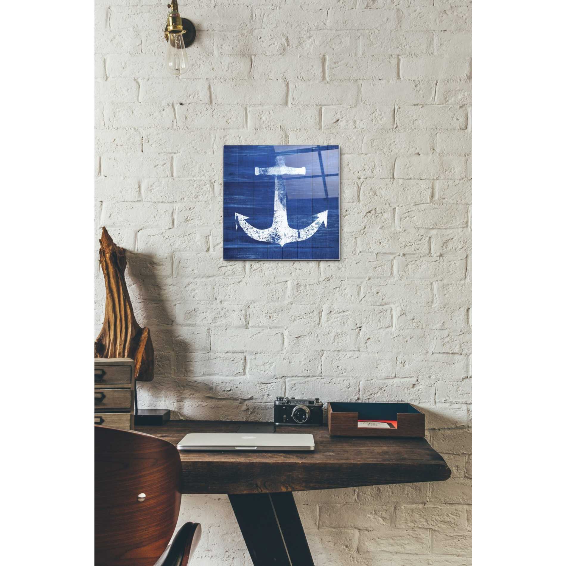 Epic Art 'Blue and White Anchor' by Linda Woods, Acrylic Glass Wall Art,12 x 12