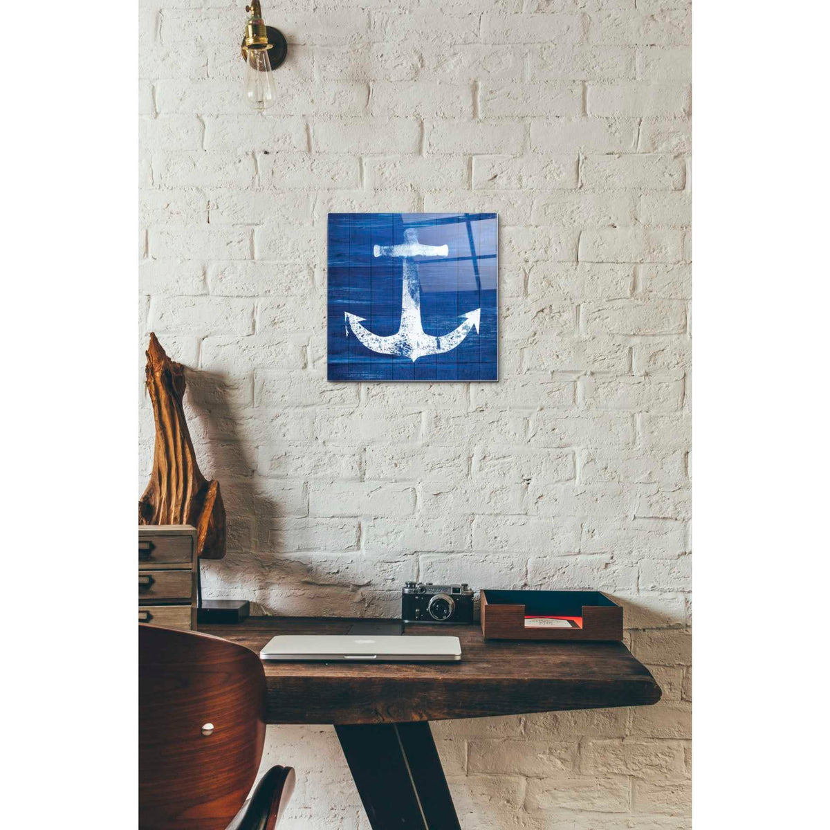 Epic Art 'Blue and White Anchor' by Linda Woods, Acrylic Glass Wall Art,12 x 12