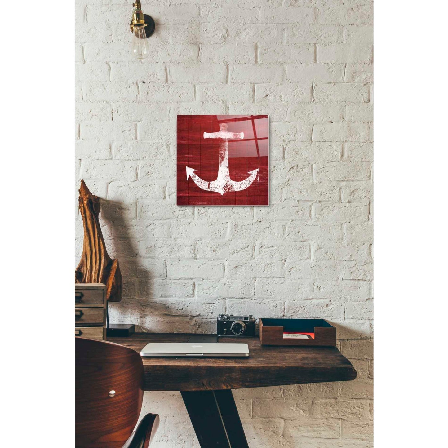 Epic Art 'Red and White Anchor' by Linda Woods, Acrylic Glass Wall Art,12 x 12