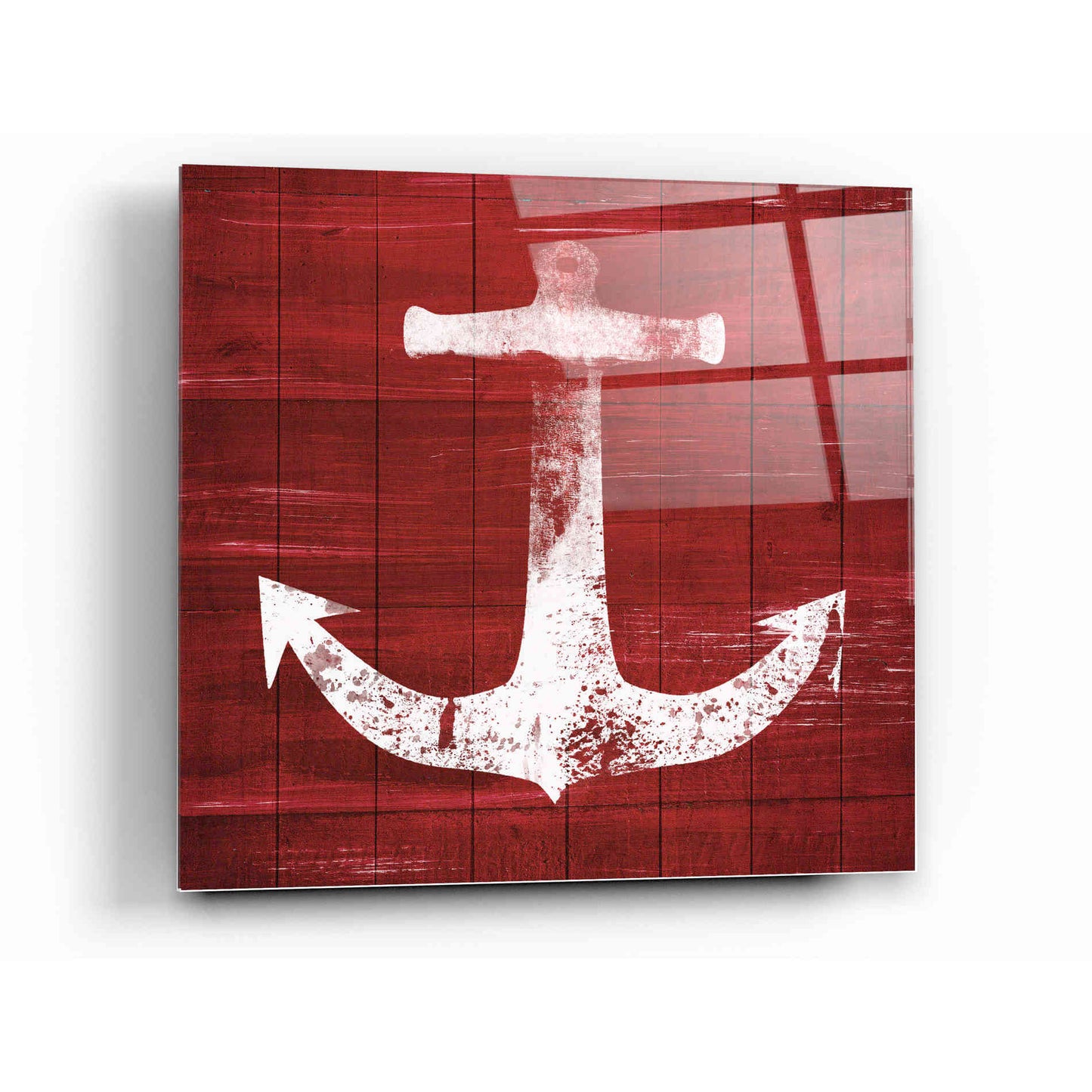 Epic Art 'Red and White Anchor' by Linda Woods, Acrylic Glass Wall Art,12 x 12