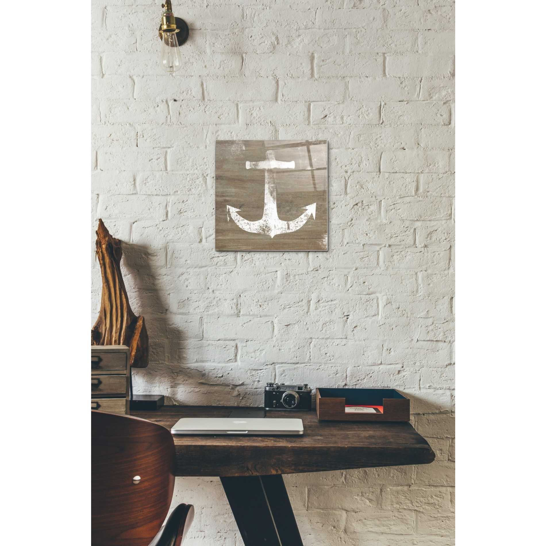 Epic Art 'White Anchor on Natural' by Linda Woods, Acrylic Glass Wall Art,12 x 12