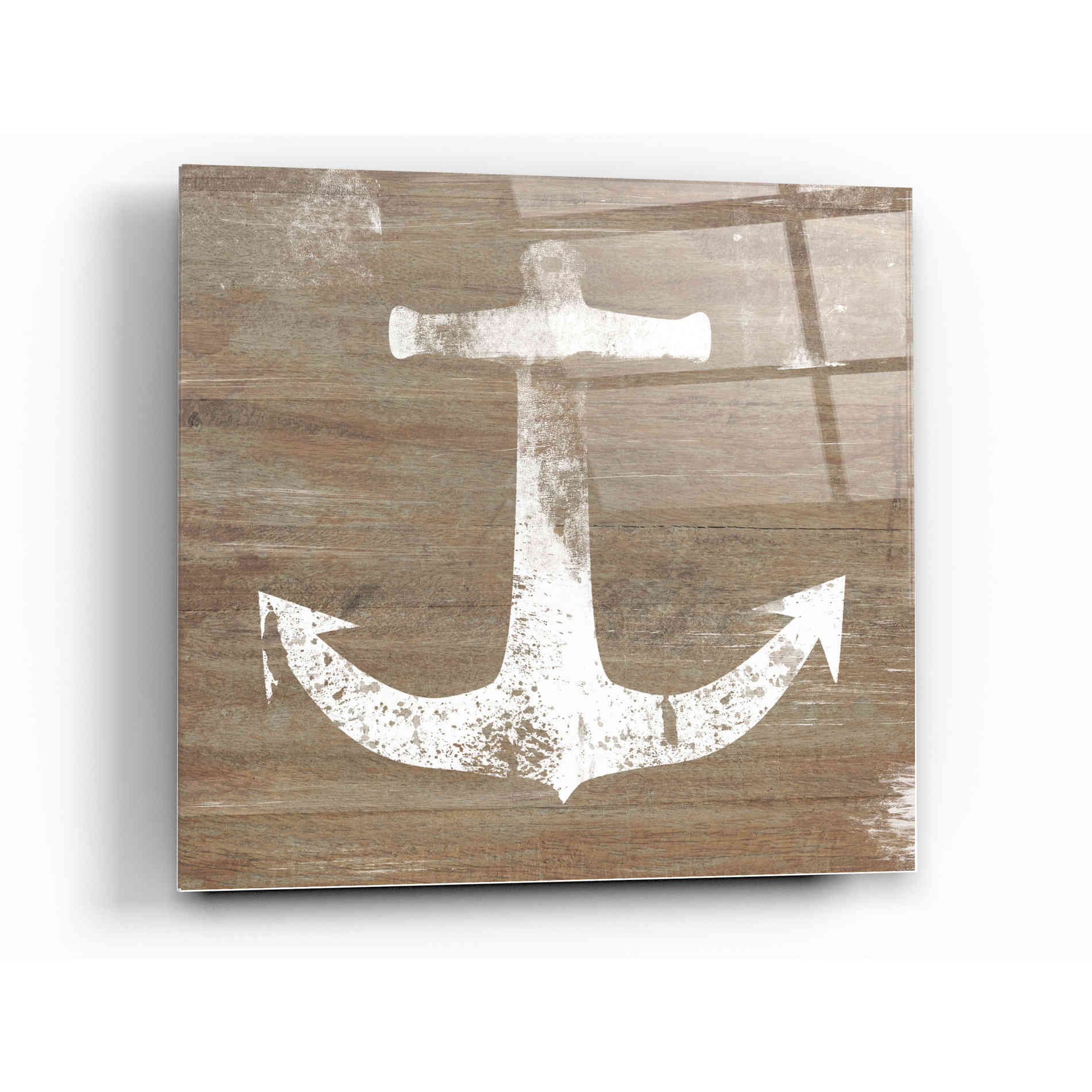 Epic Art 'White Anchor on Natural' by Linda Woods, Acrylic Glass Wall Art,12 x 12