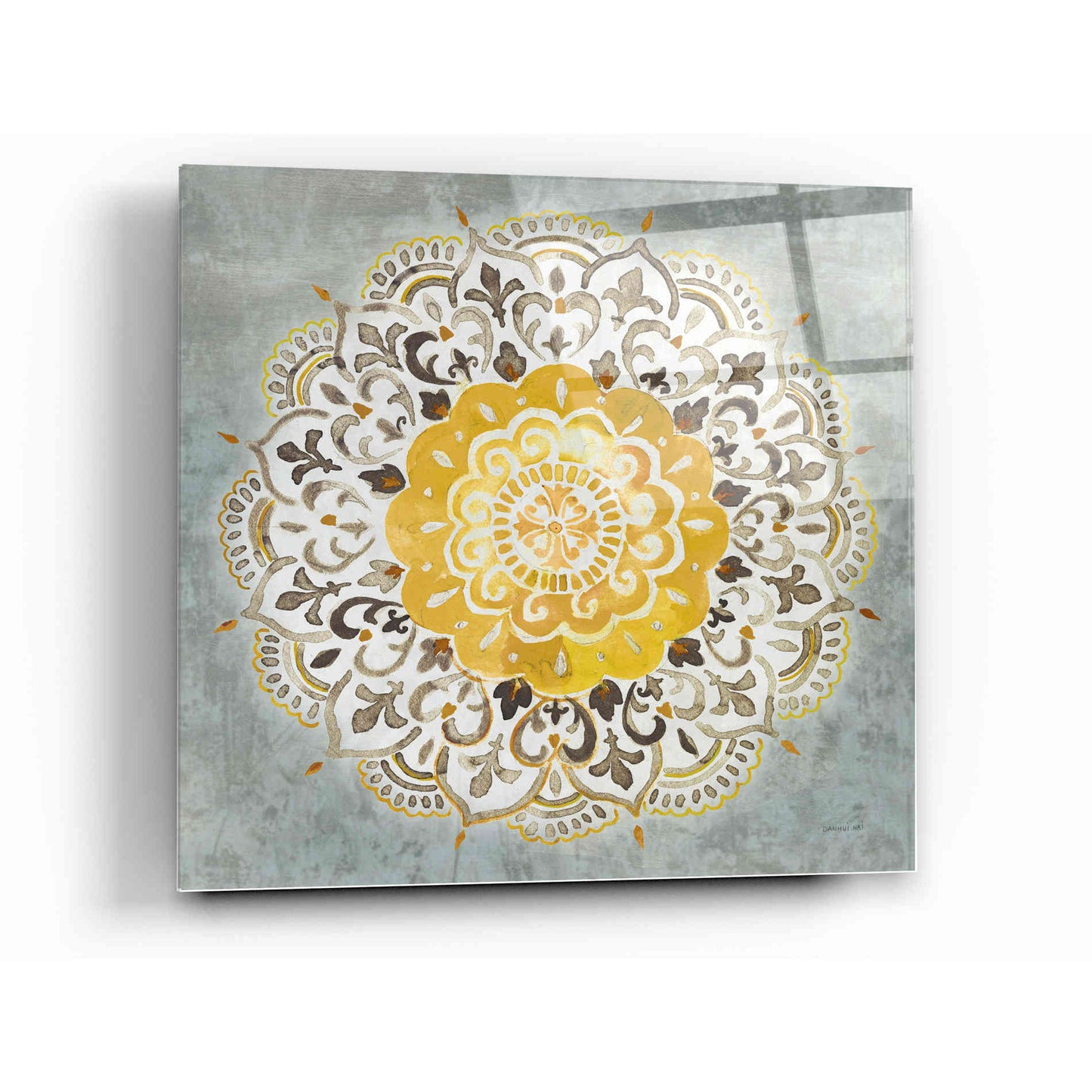 Epic Art 'Mandala Delight IV Yellow Grey' by Danhui Nai, Acrylic Glass Wall Art,12 x 12