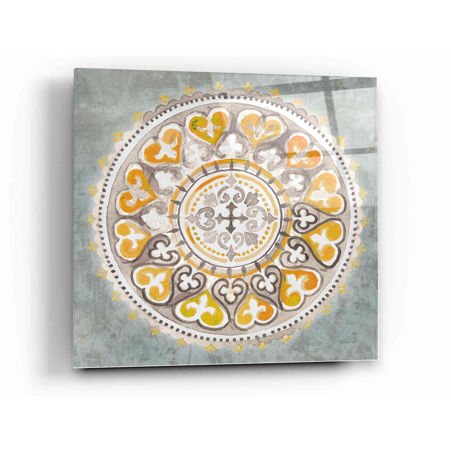 Epic Art 'Mandala Delight III Yellow Grey' by Danhui Nai, Acrylic Glass Wall Art,12 x 12