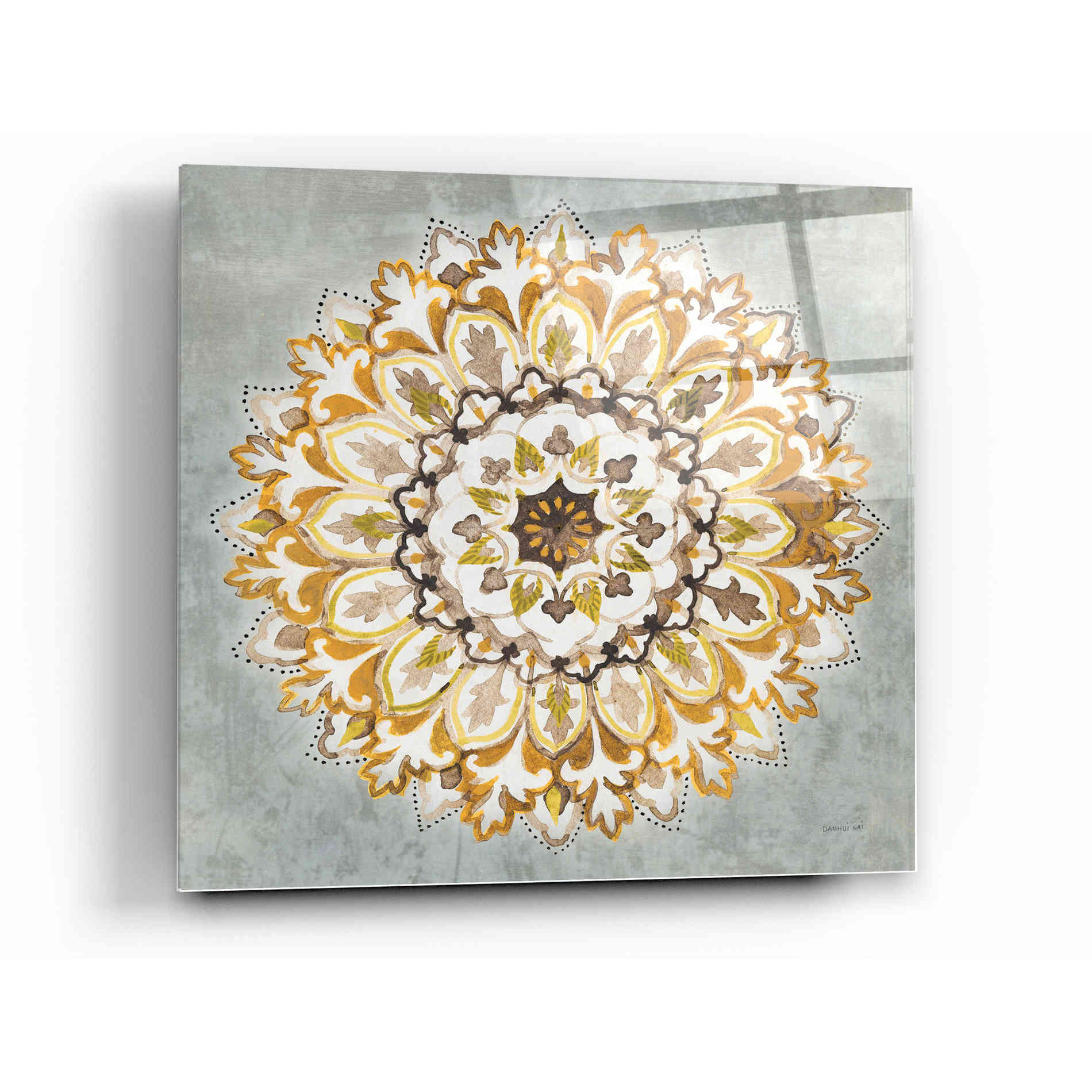 Epic Art 'Mandala Delight II Yellow Grey' by Danhui Nai, Acrylic Glass Wall Art,12 x 12