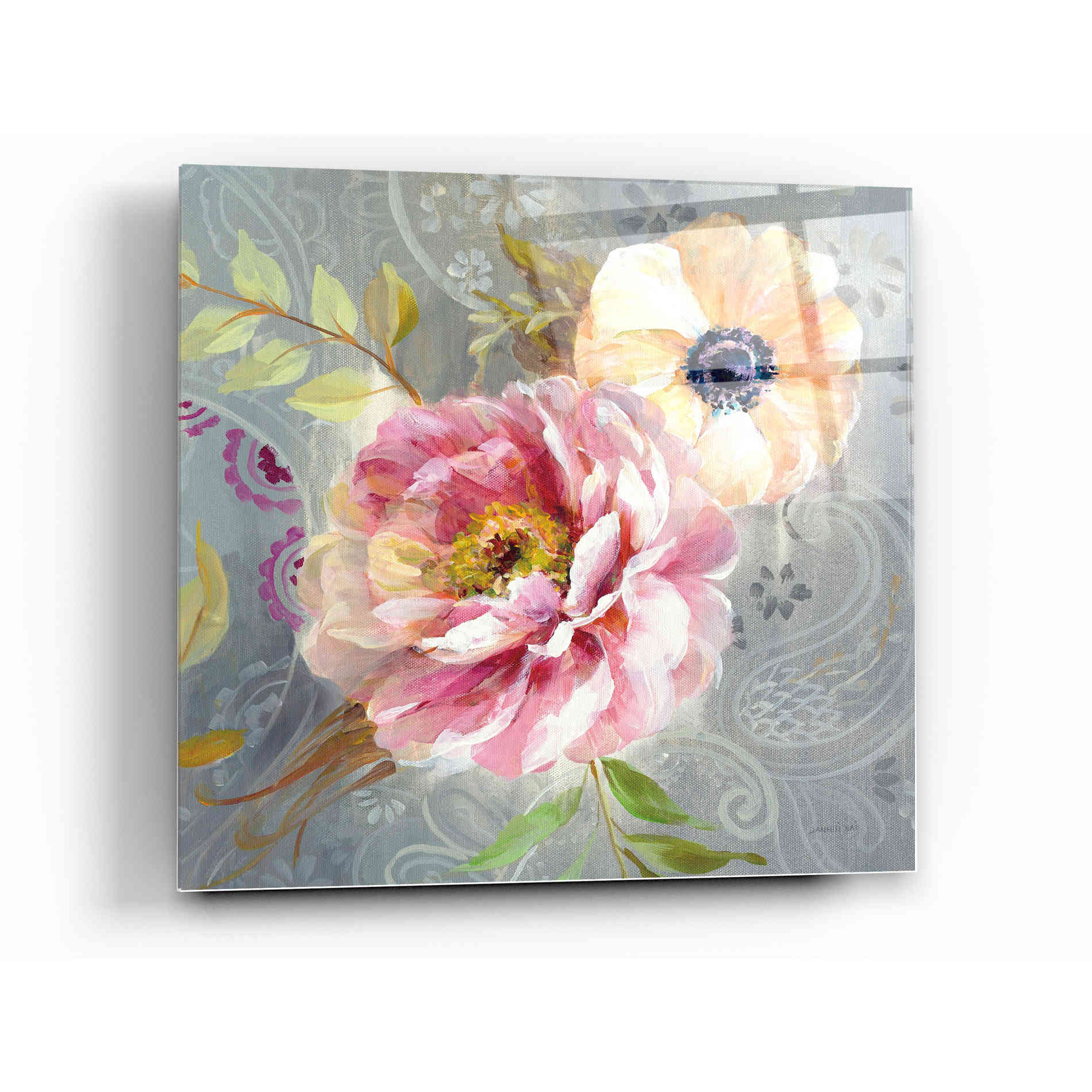 Epic Art 'Peonies and Paisley III' by Danhui Nai, Acrylic Glass Wall Art,12x12