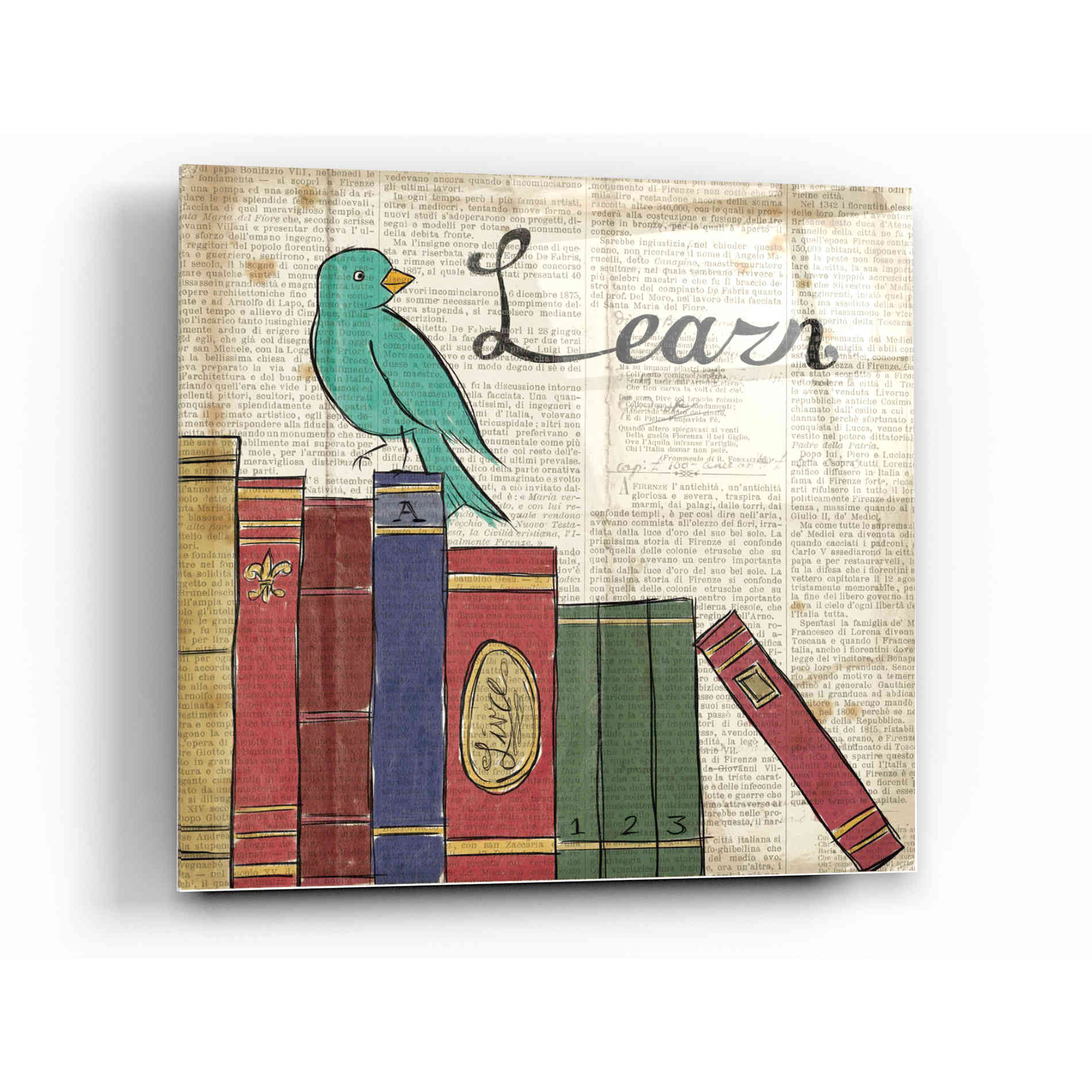 Epic Art 'Bird Inspiration Learn' by Elyse DeNeige, Acrylic Glass Wall Art,12 x 12