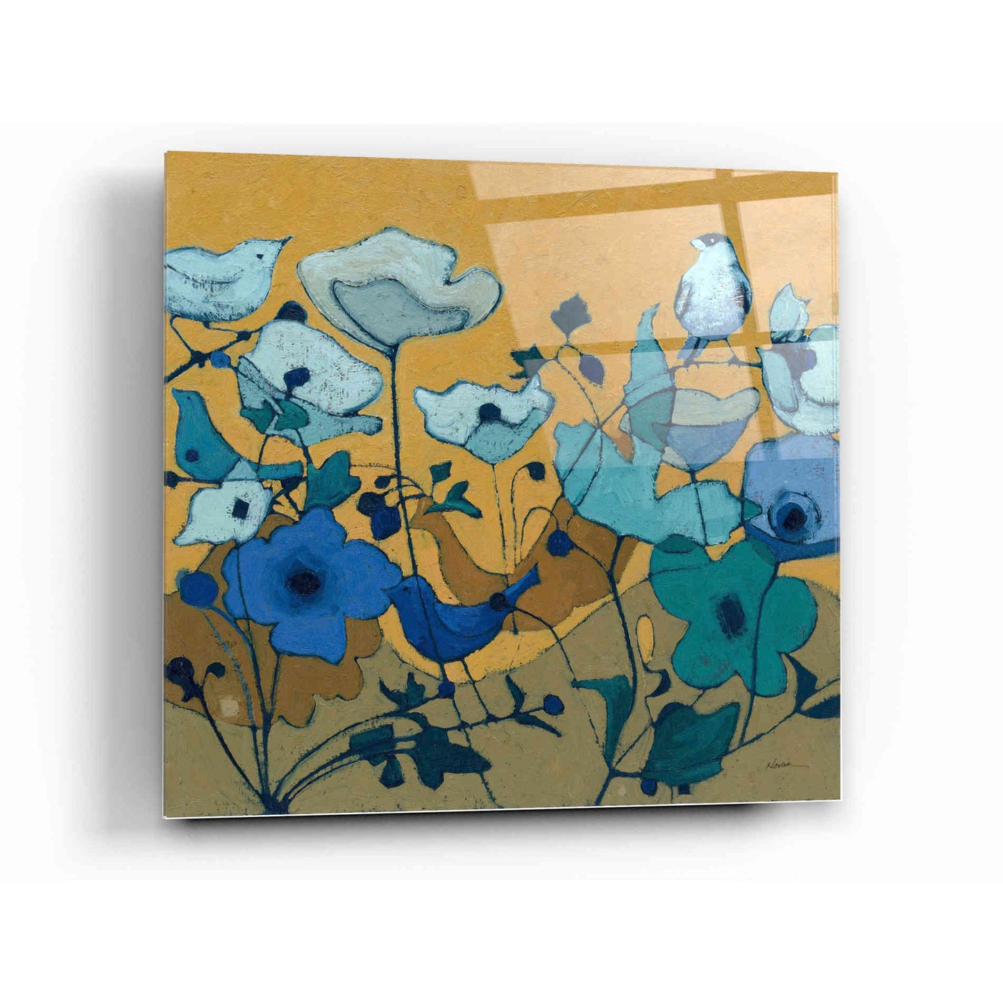 Epic Art 'Birdy Birdy Royal Blue' by Shirley Novak, Acrylic Glass Wall Art,12 x 12