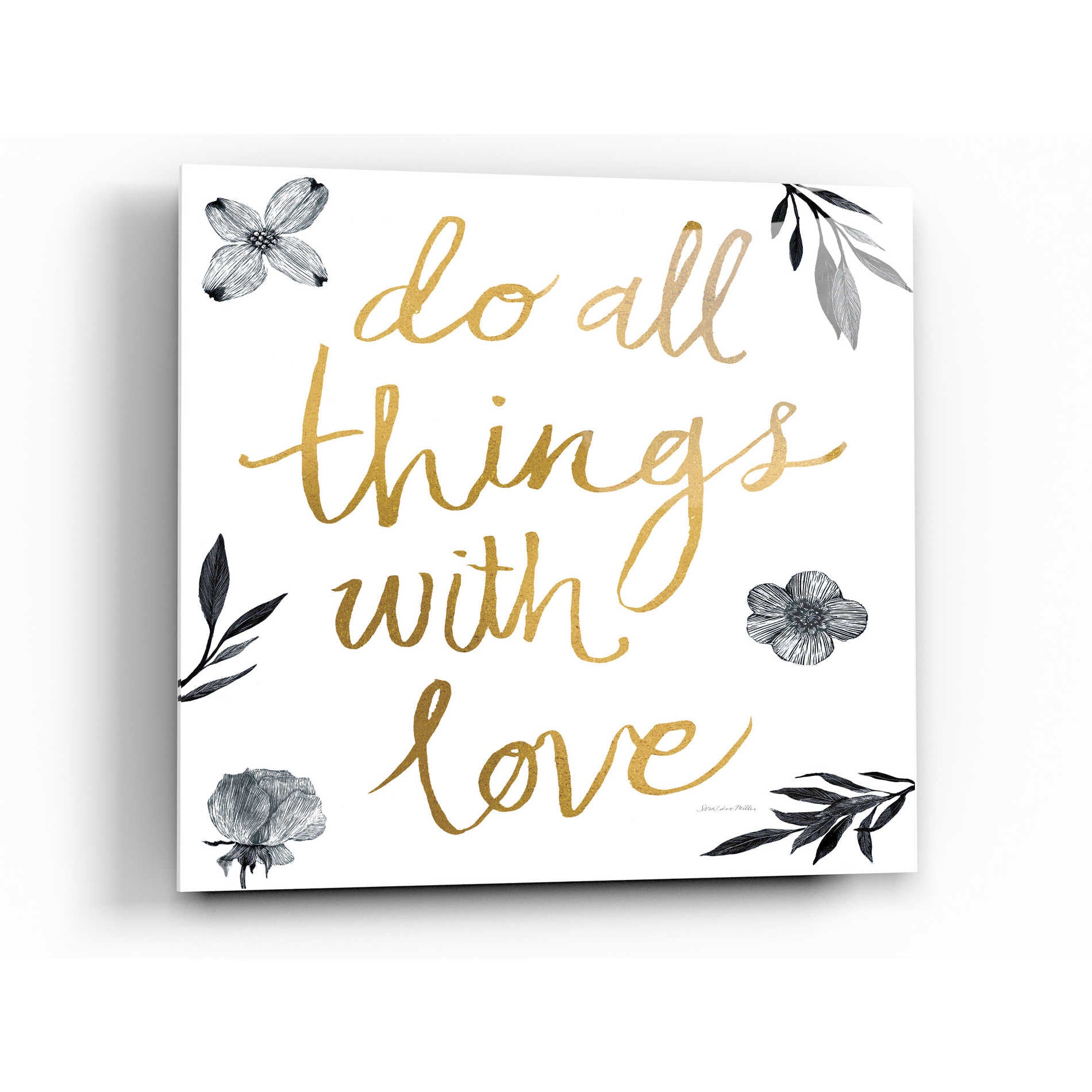 Epic Art 'Do All Things with Love BW' by Sara Zieve Miller, Acrylic Glass Wall Art,12x12