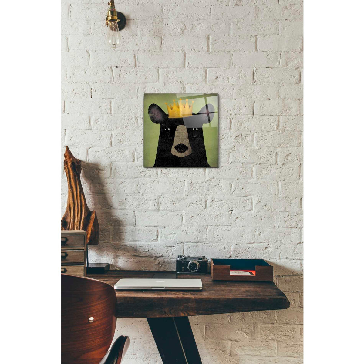 Epic Art 'The Black Bear with Crown' by Ryan Fowler, Acrylic Glass Wall Art,12x12