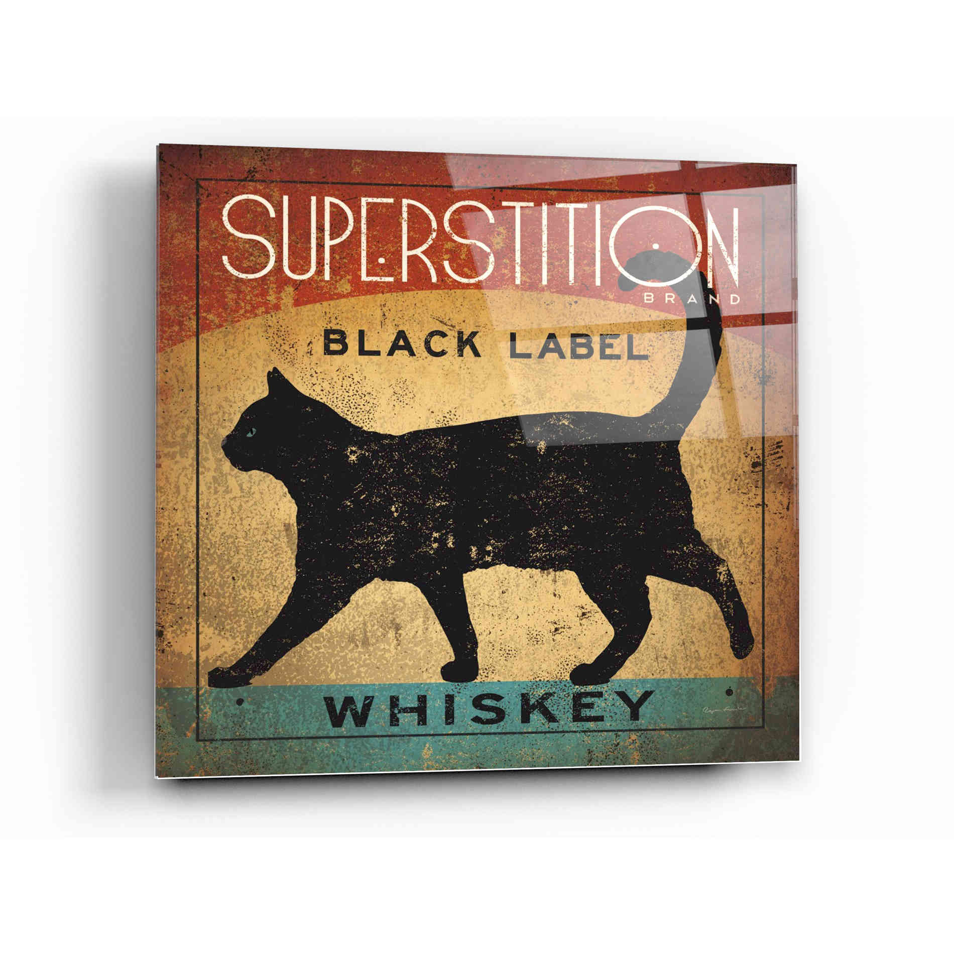Epic Art 'Superstition Black Label Whiskey Cat' by Ryan Fowler, Acrylic Glass Wall Art,12x12
