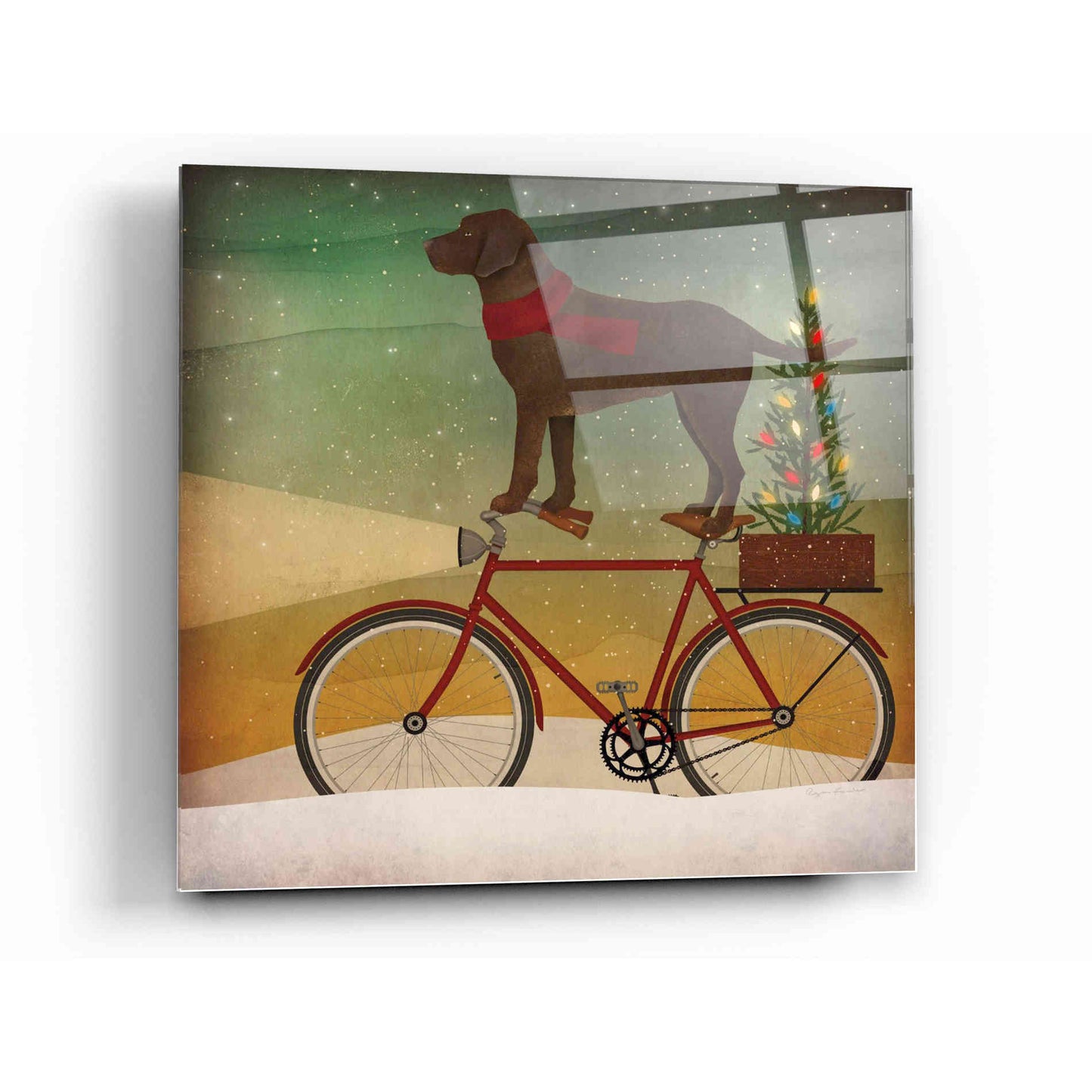 Epic Art 'Brown Lab on Bike Christmas' by Ryan Fowler, Acrylic Glass Wall Art,12x12