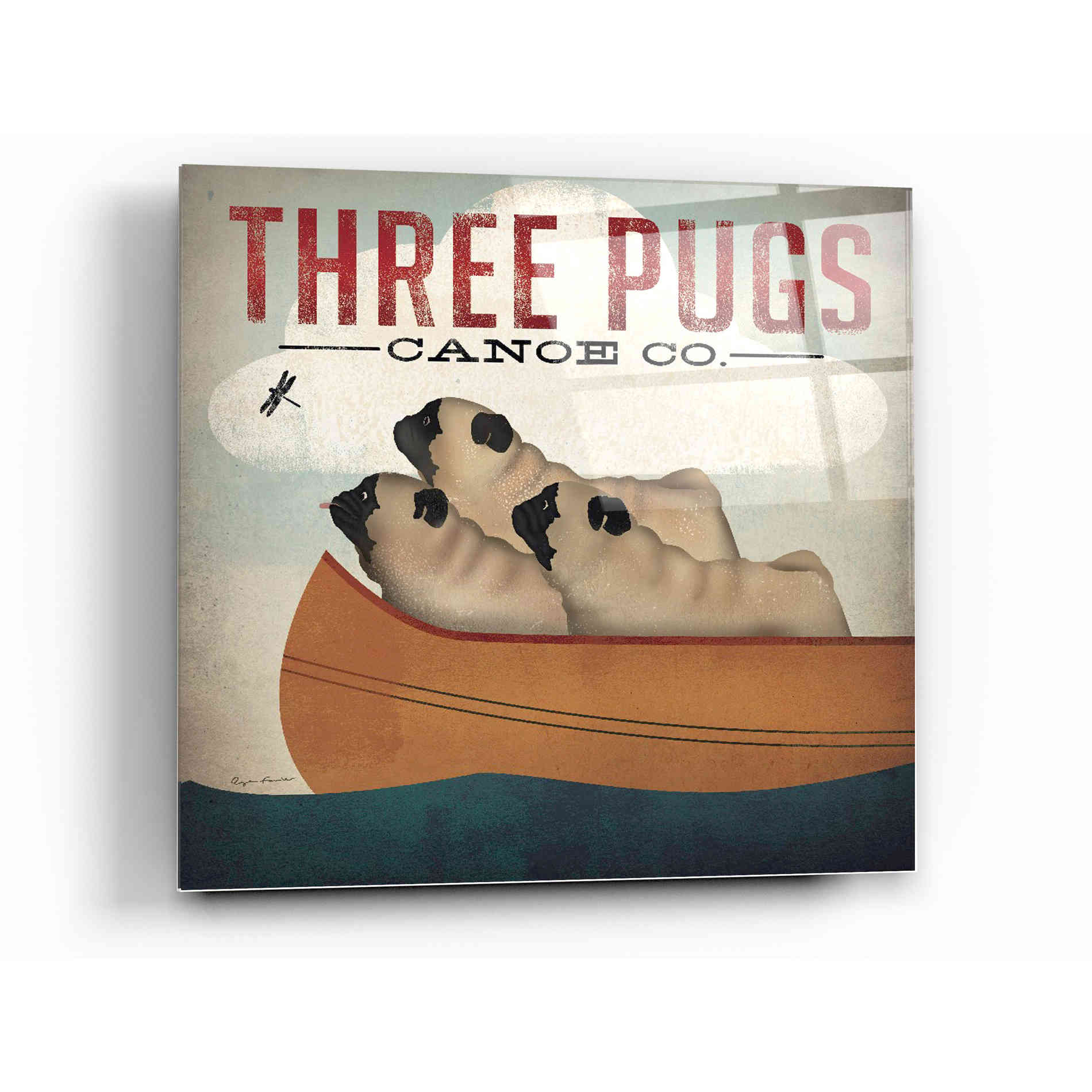 Epic Art 'Three Pugs in a Canoe v' by Ryan Fowler, Acrylic Glass Wall Art,12x12