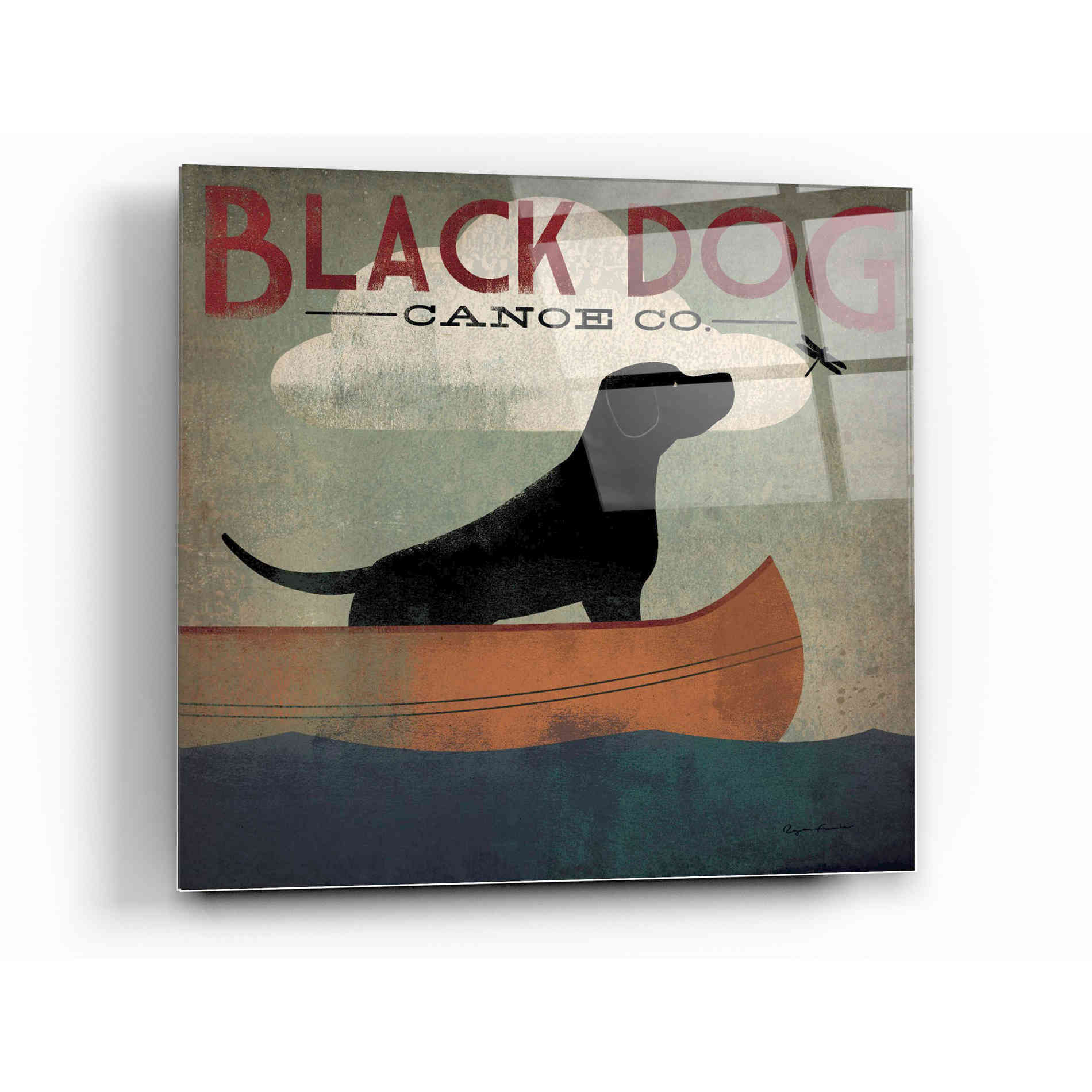 Epic Art 'Black Dog Canoe' by Ryan Fowler, Acrylic Glass Wall Art,12x12