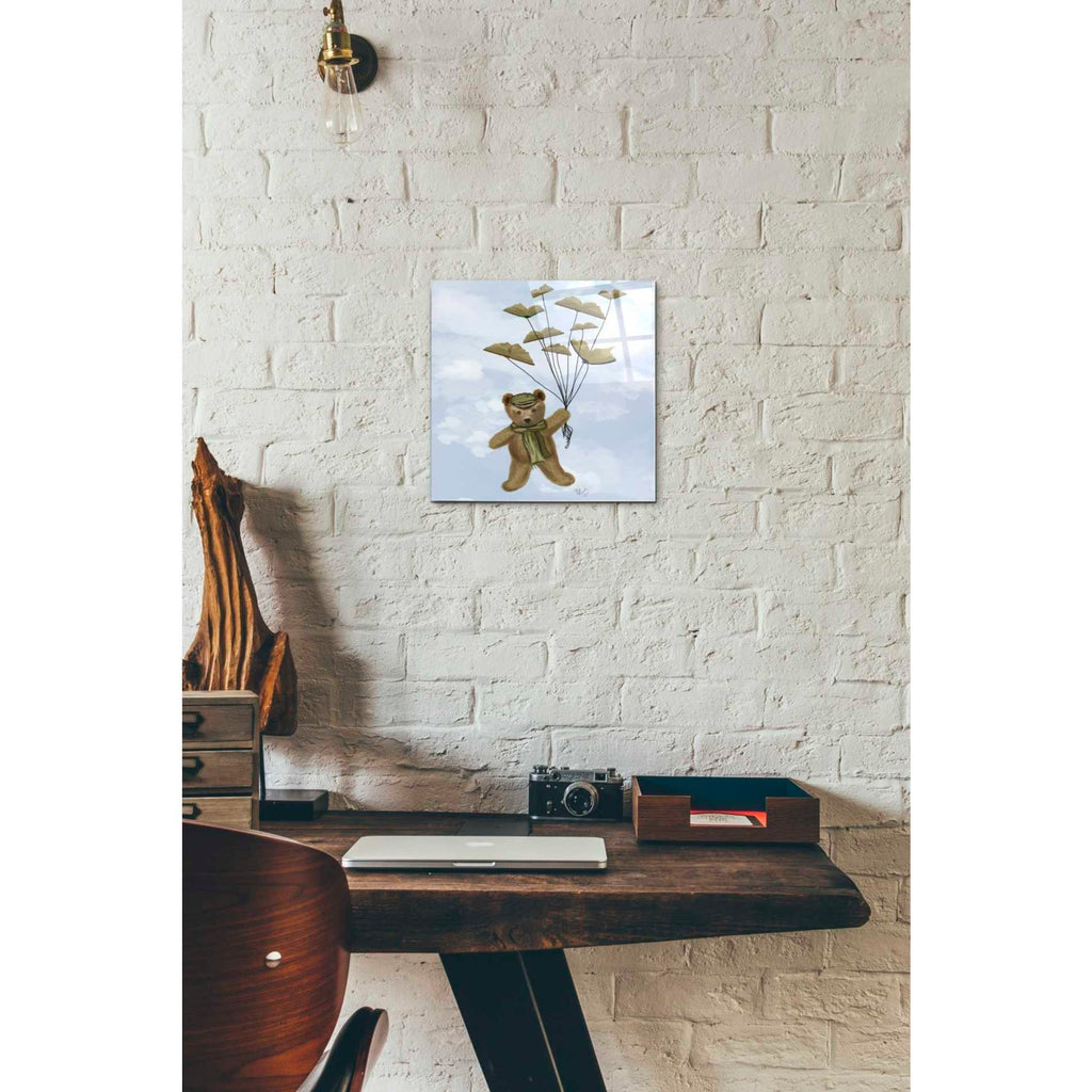 Epic Art 'Bear with Book Butterflies' by Fab Funky Acrylic Glass Wall Art,12x12