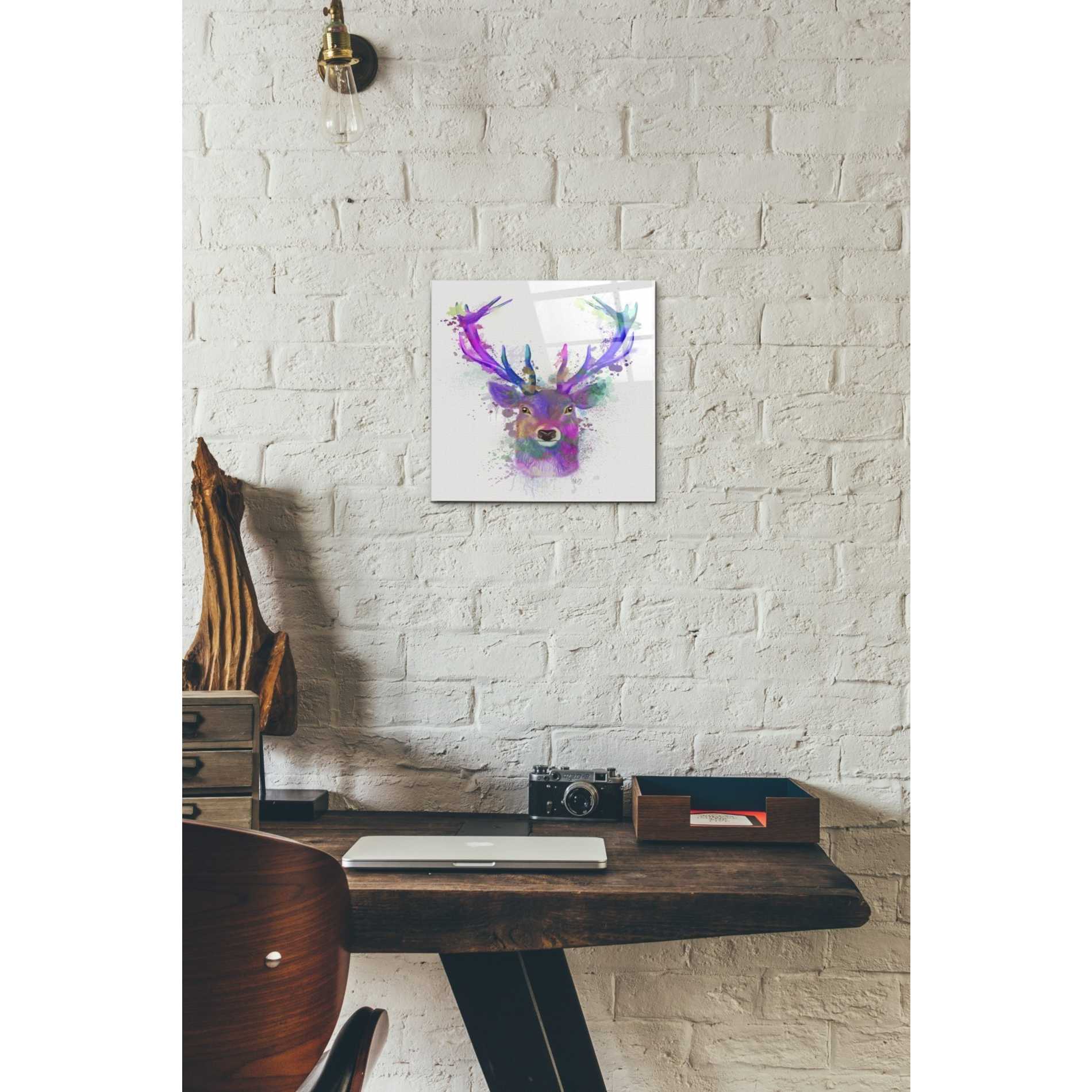 Epic Art 'Deer Head 1 Rainbow Splash Pink and Purple' by Fab Funky Acrylic Glass Wall Art,12x12