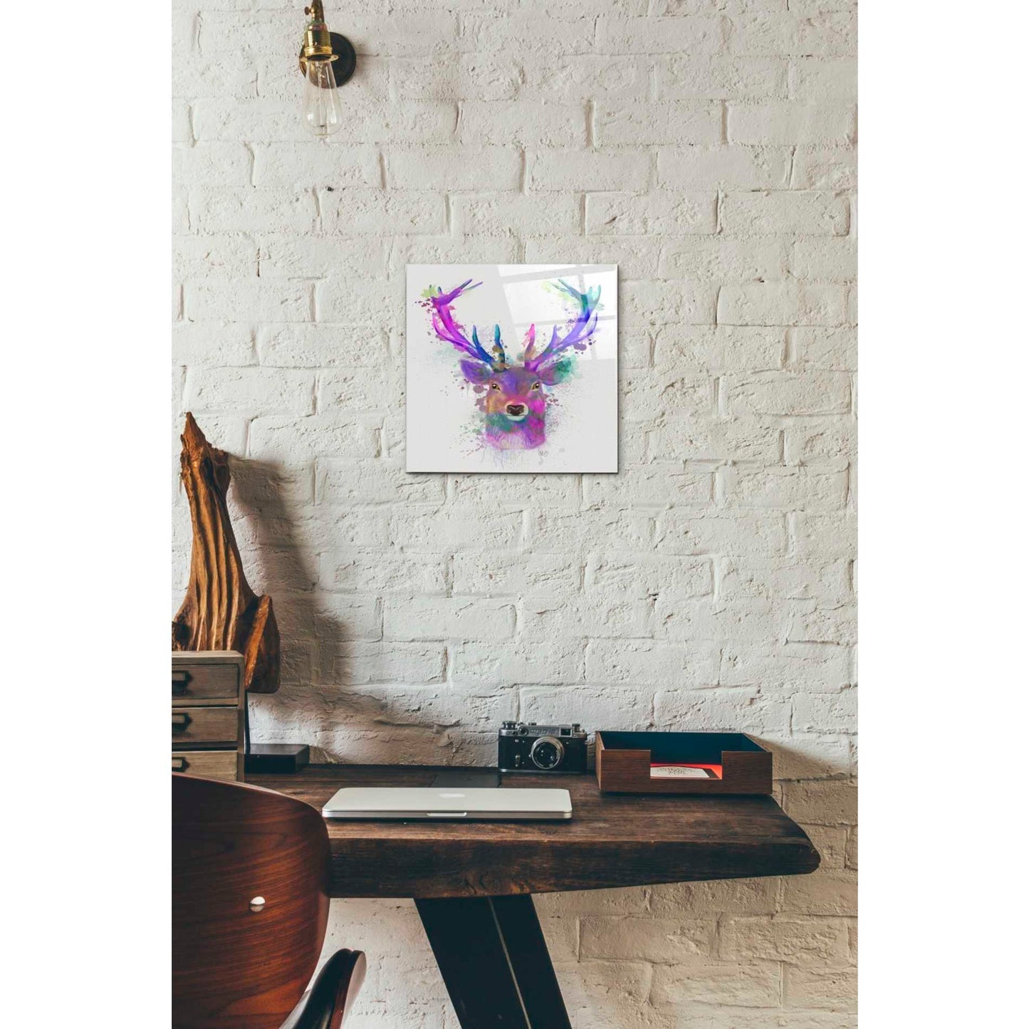 Epic Art 'Deer Head 1 Rainbow Splash Pink and Purple' by Fab Funky Acrylic Glass Wall Art,12x12