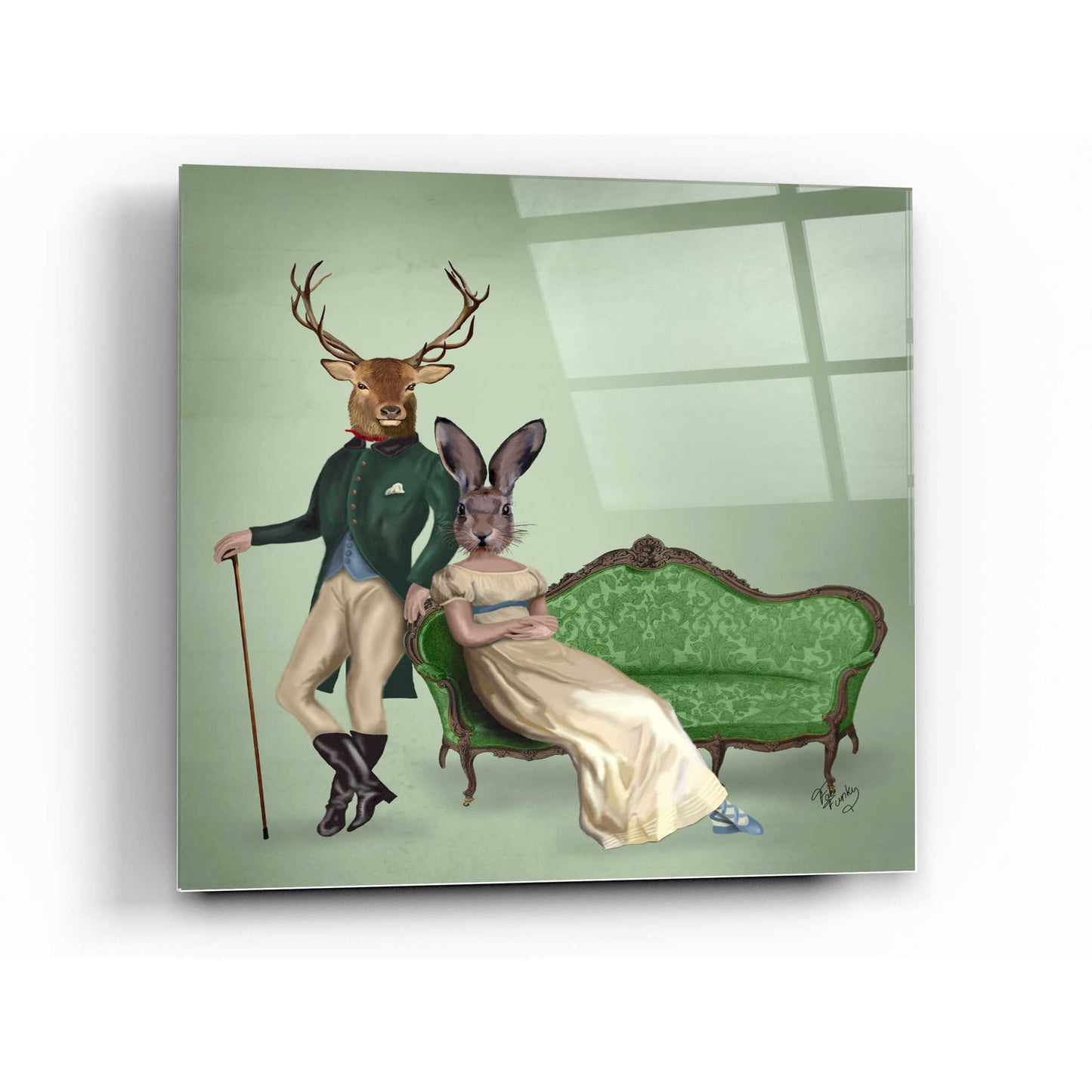 Epic Art 'Mr Deer and Mrs Rabbit' by Fab Funky Acrylic Glass Wall Art,12x12