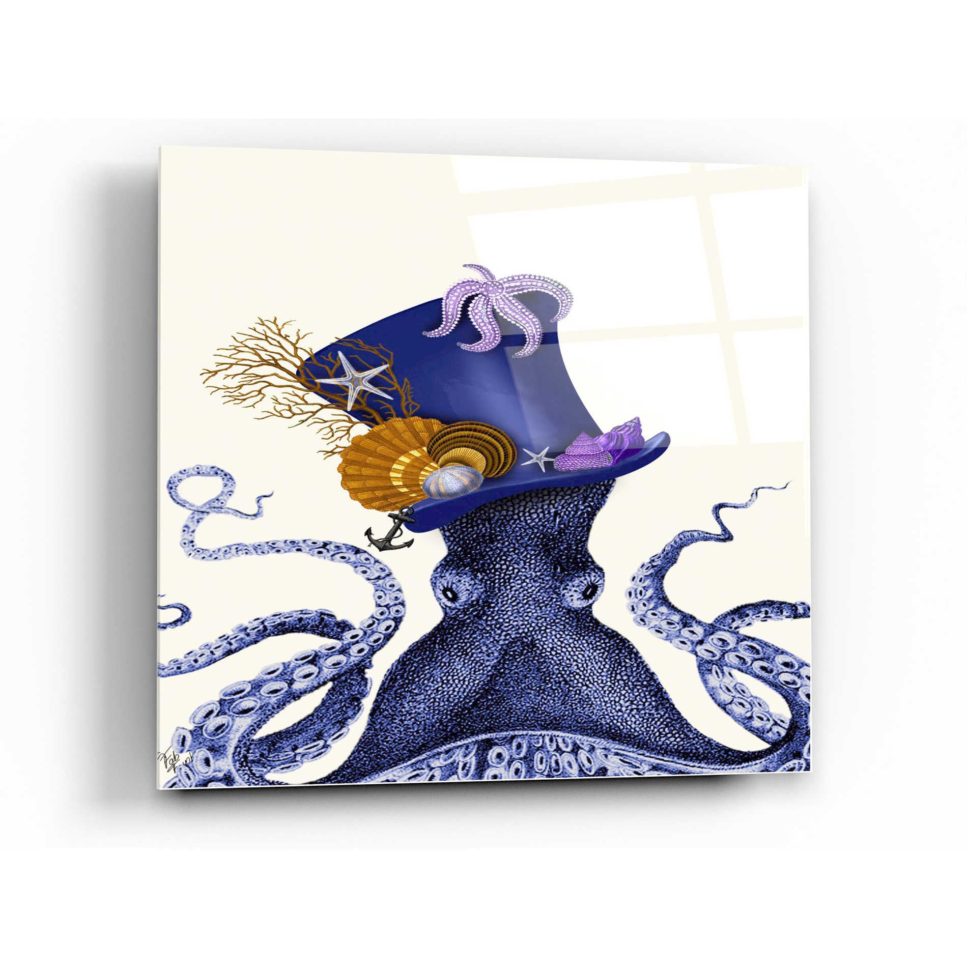 Epic Art 'Octopus Nautical Hat' by Fab Funky Acrylic Glass Wall Art,12x12